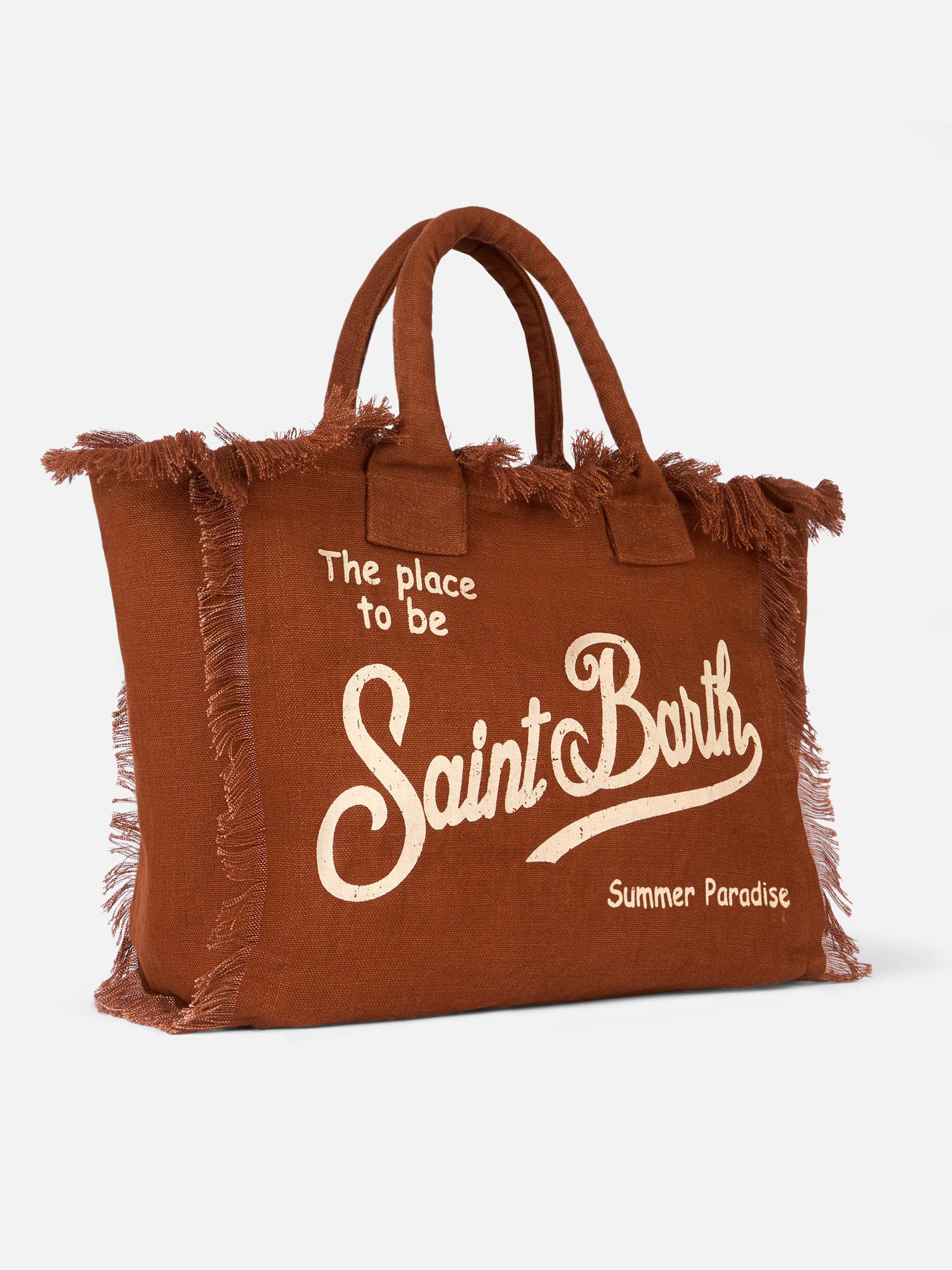 Borsa a spalla Vanity in 100% LINO marrone - Image 3
