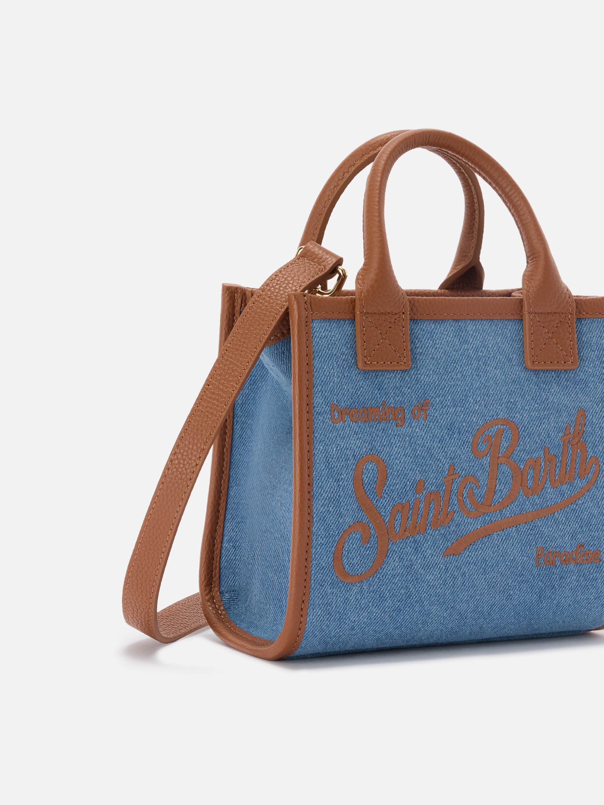 Borsa Vanity mini in denim e pelle martellata - Image 3