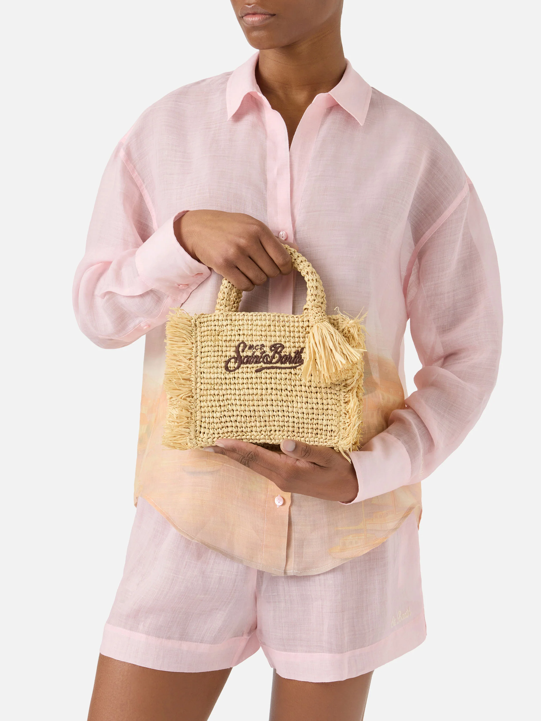 Borsa Vanity mini in raffia con frange laterali - Image 2