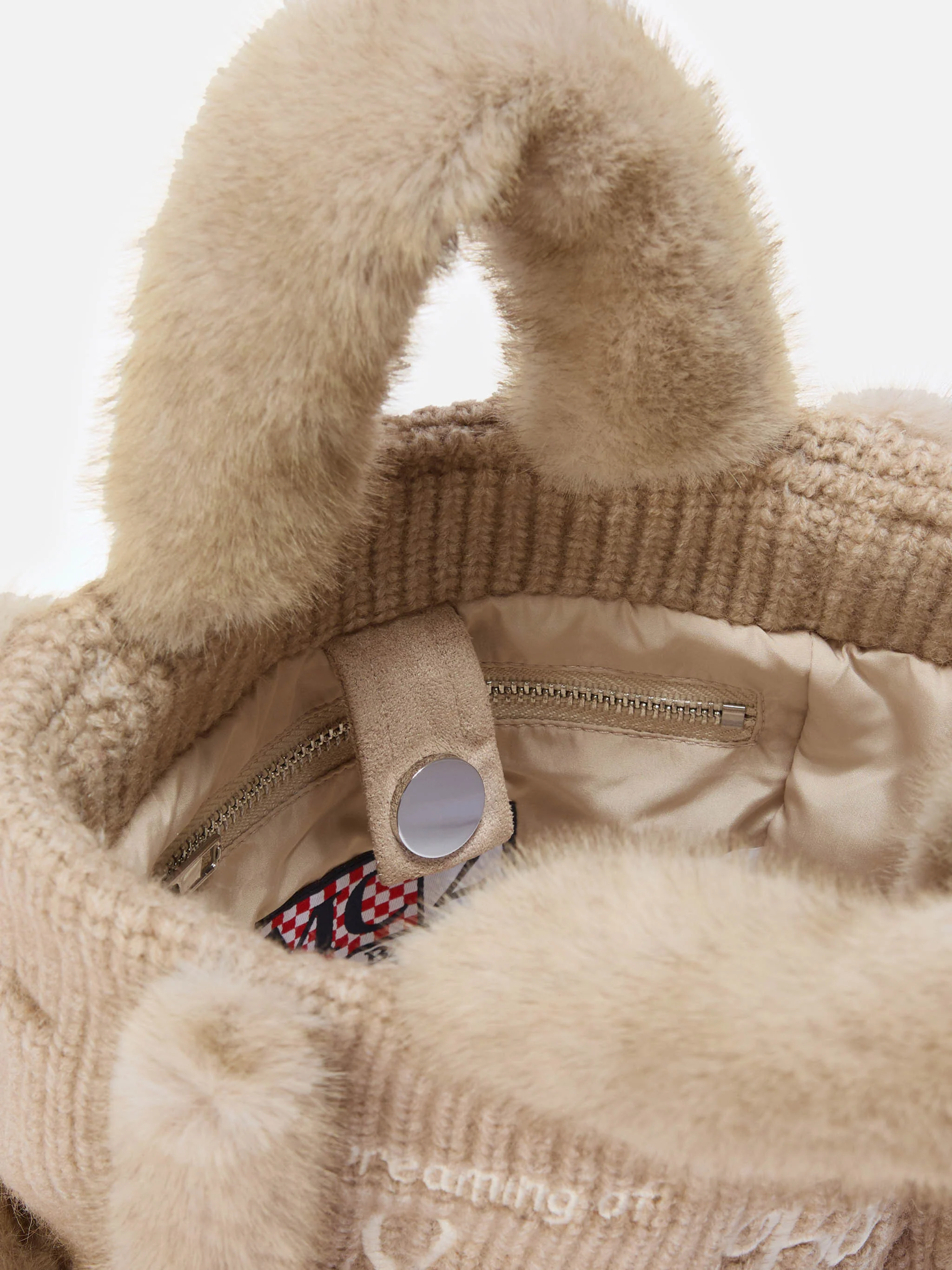 Borsa morbida a mano Vanity Mini Shearling Rib in misto lana a trecce beige - Image 5