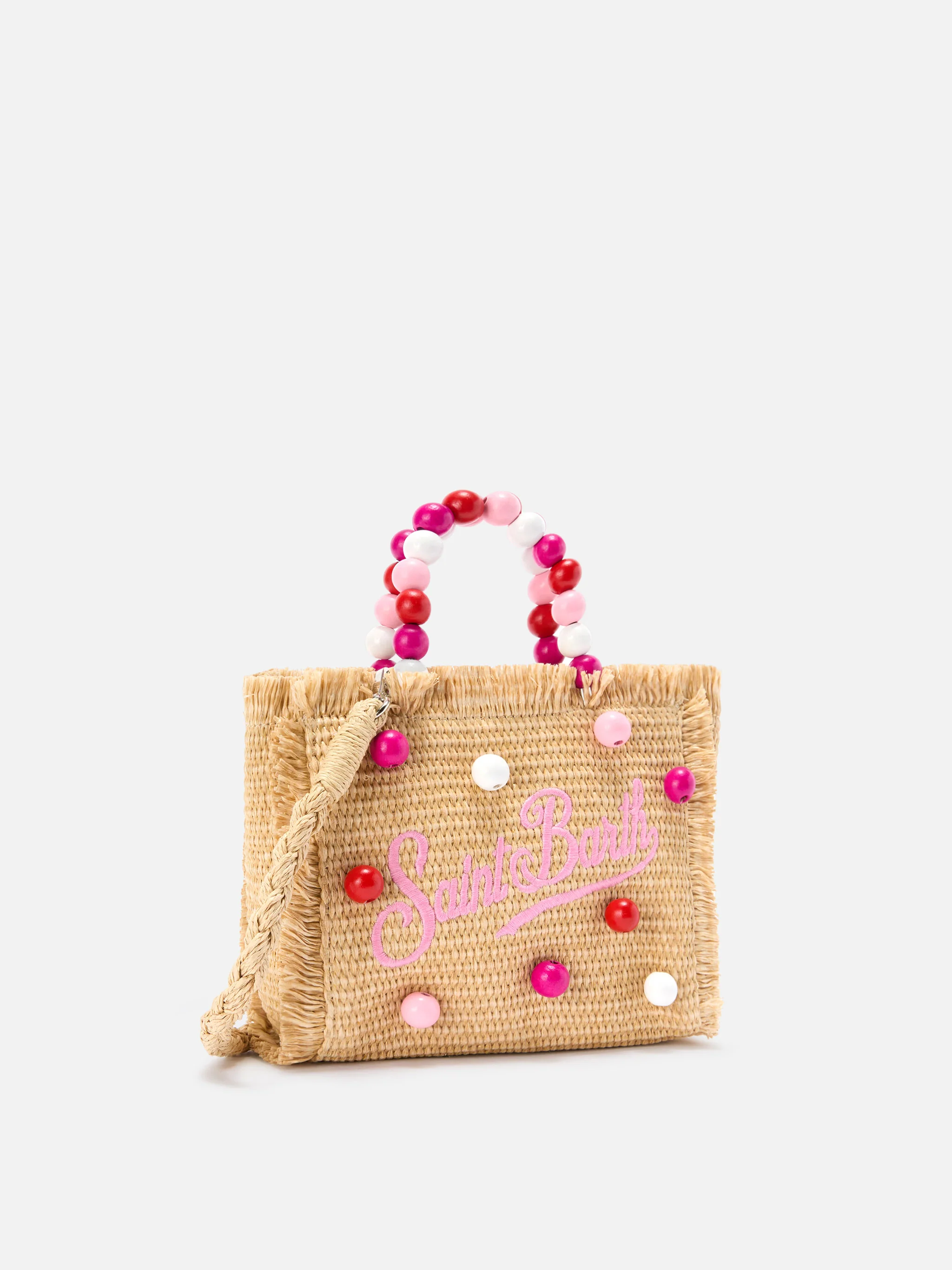 Borsa Vanity mini in tessuto effetto paglia con manico con perline - Image 3