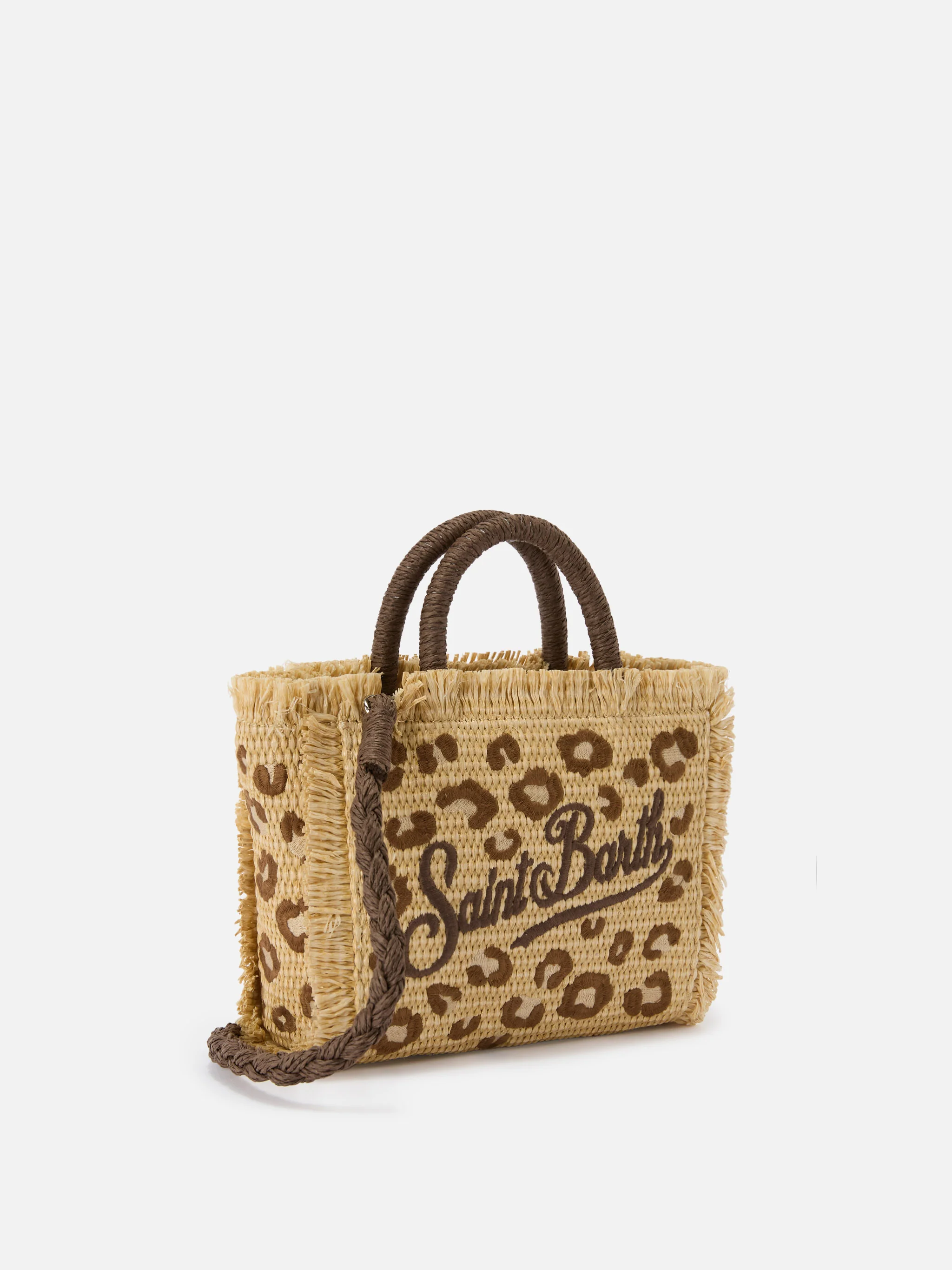 Borsa Vanity mini in tessuto effetto paglia con ricamo leopardato - Image 3