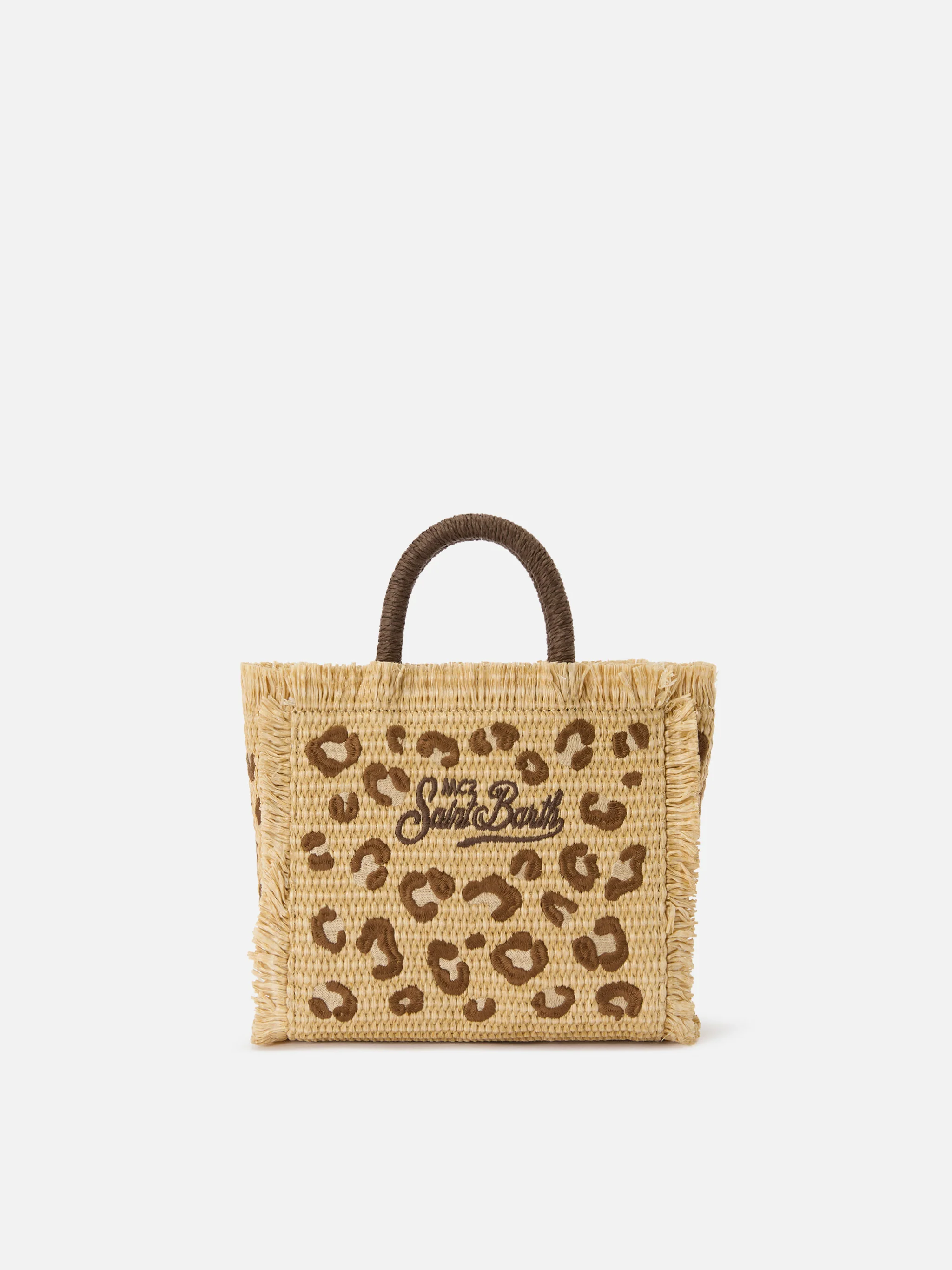Borsa Vanity mini in tessuto effetto paglia con ricamo leopardato - Image 4