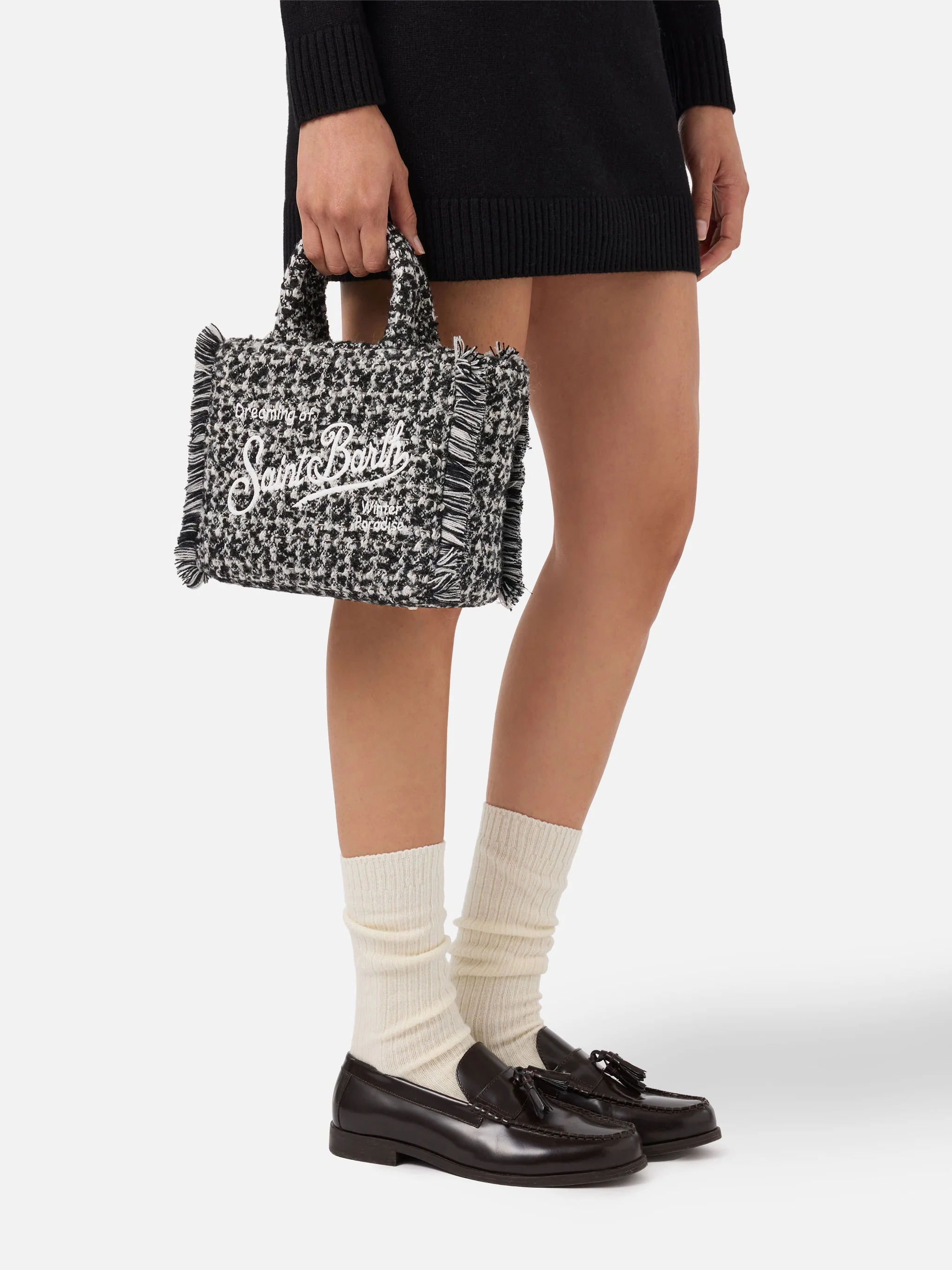 Borsa Vanity Mini Tweed bianco e nero - Image 2