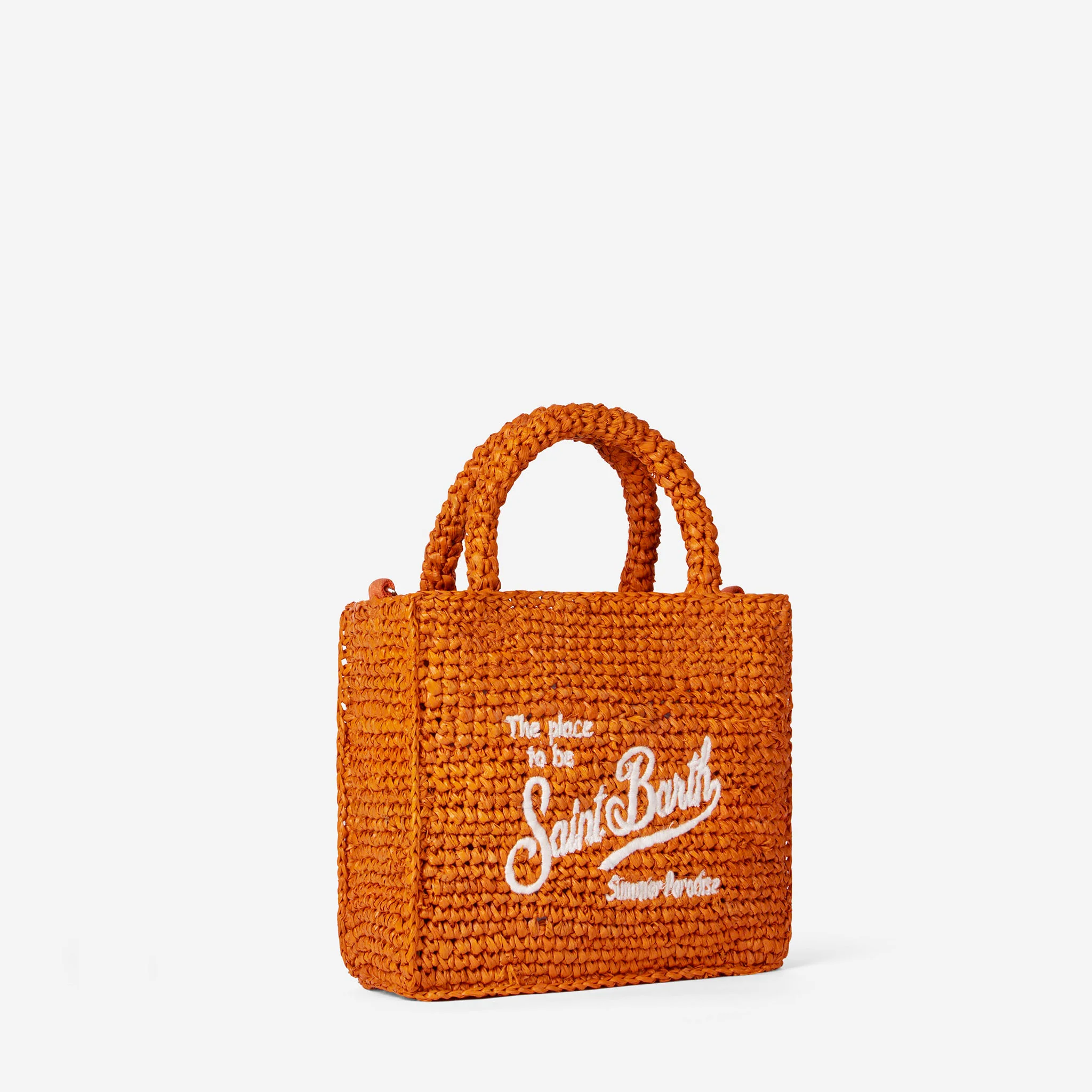Mini borsa Vanity in rafia arancione con ricamo frontale - Image 3