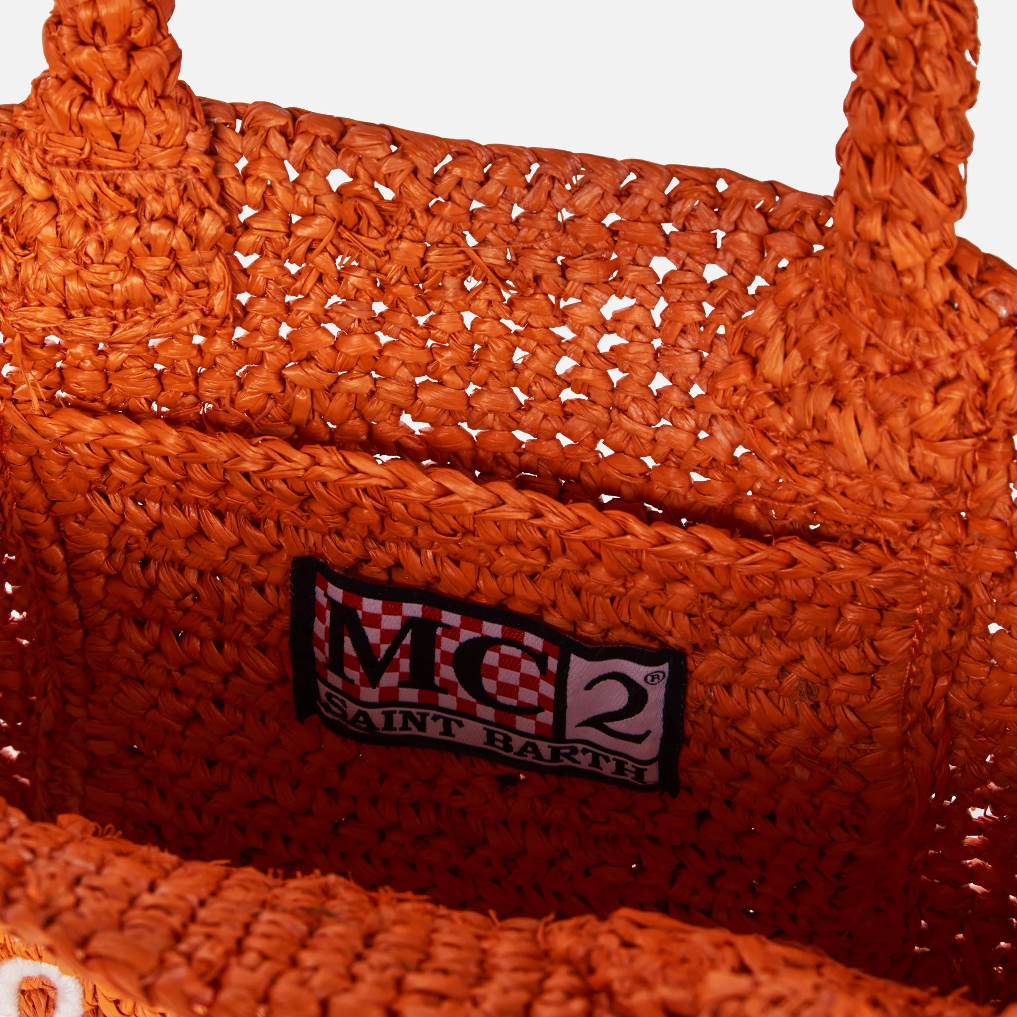 Mini borsa Vanity in rafia arancione con ricamo frontale - Image 4