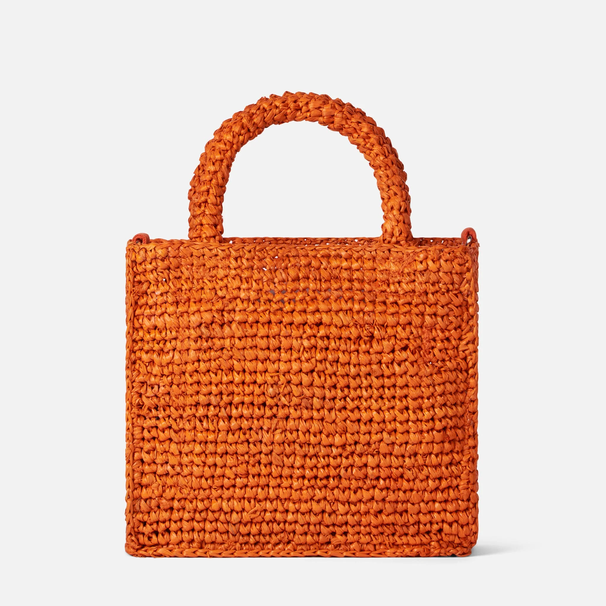 Mini borsa Vanity in rafia arancione con ricamo frontale - Image 5