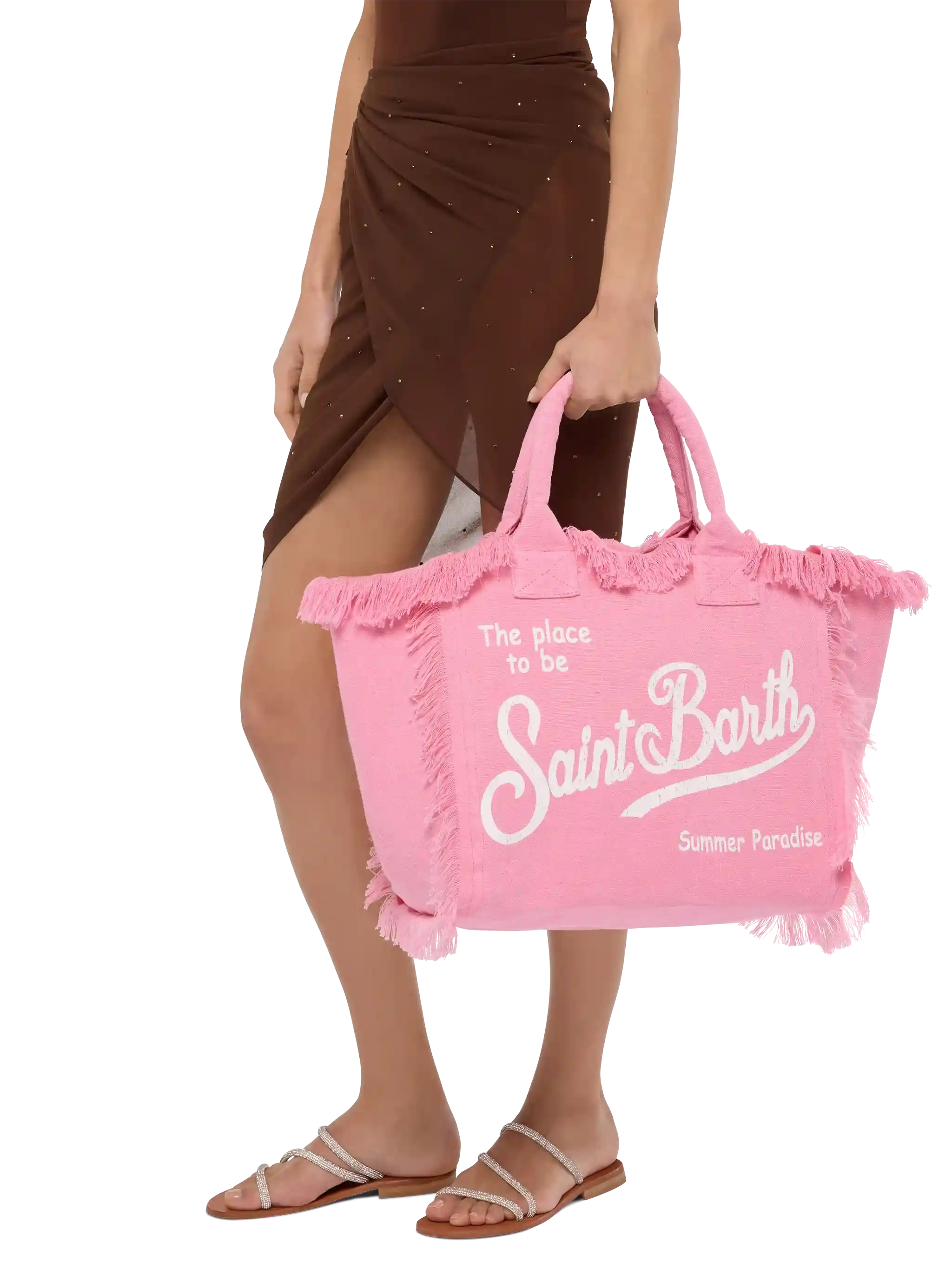 Borsa a spalla Vanity in 100% LINO rosa - Image 2