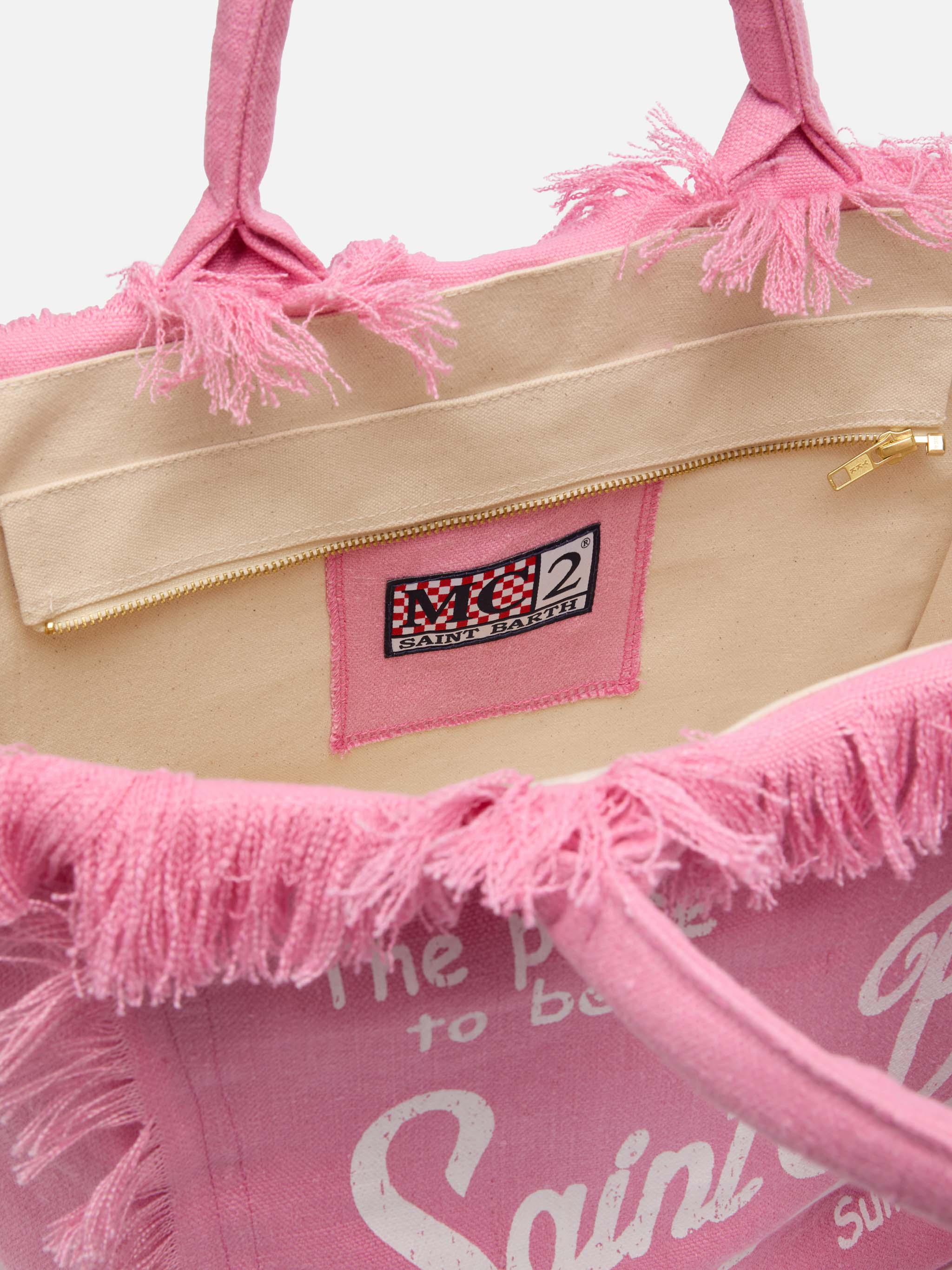 Borsa a spalla Vanity in 100% LINO rosa - Image 5
