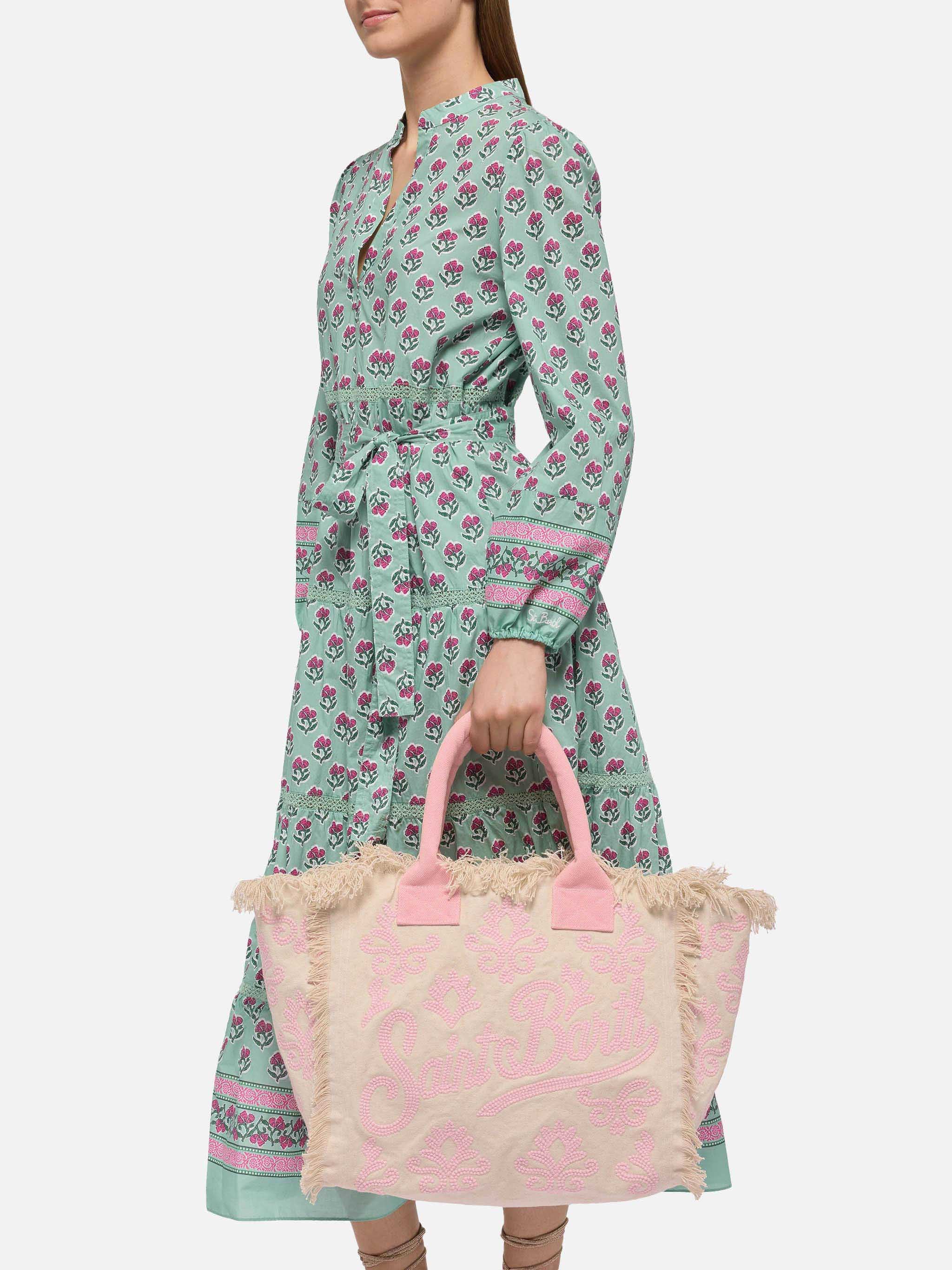 Borsa a spalla Vanity Rug  in cotone rosa e bianco - Image 2