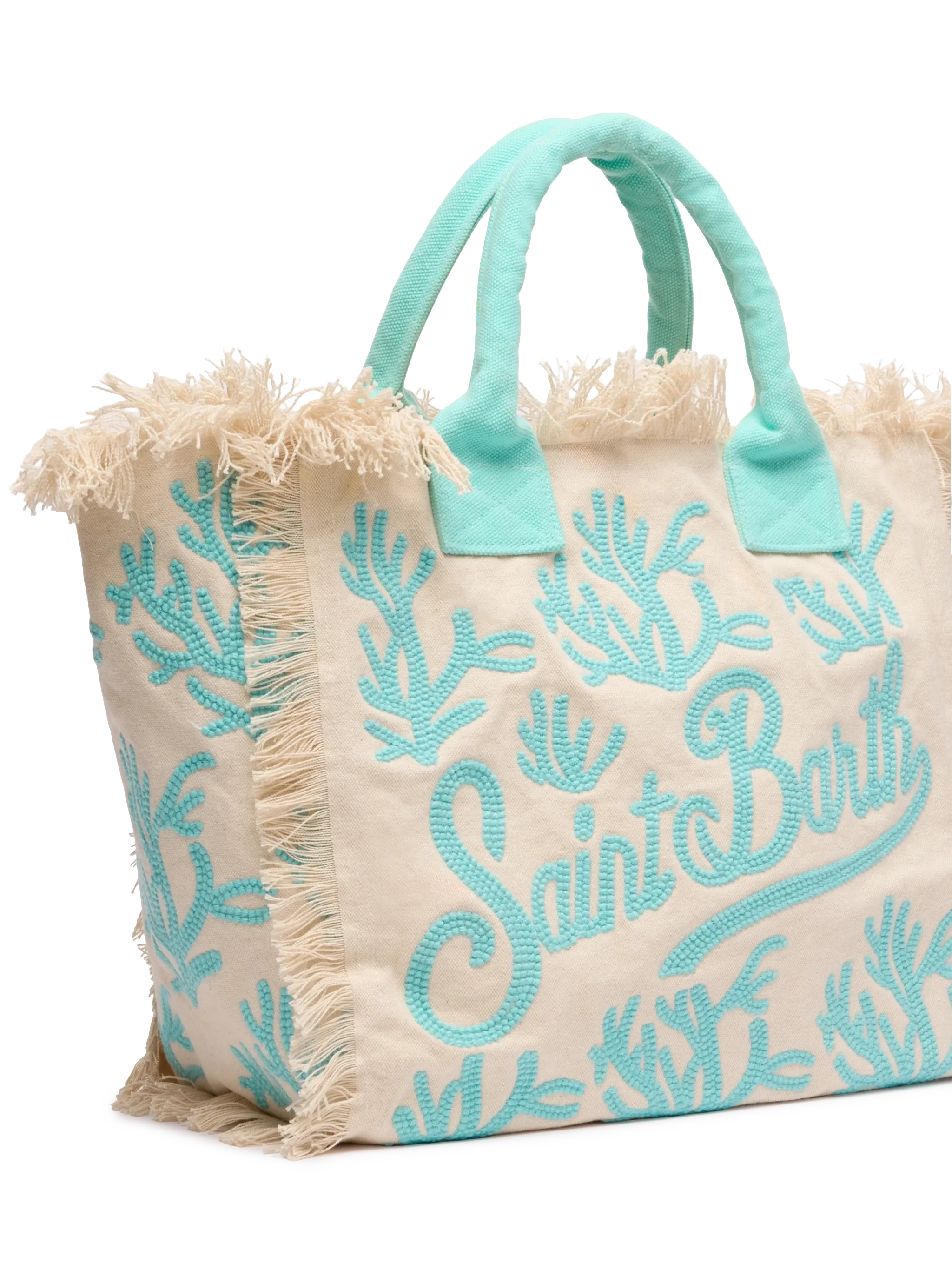 Borsa a spalla Vanity Rug  in cotone verde acqua e bianco - Image 3