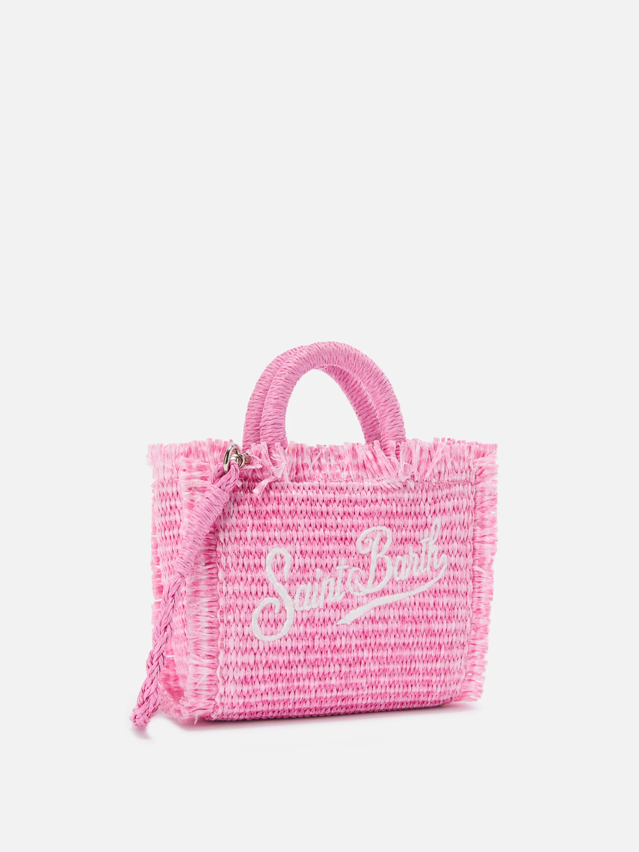Borsa Vanity micro effetto paglia con dettagli rosa - Image 3