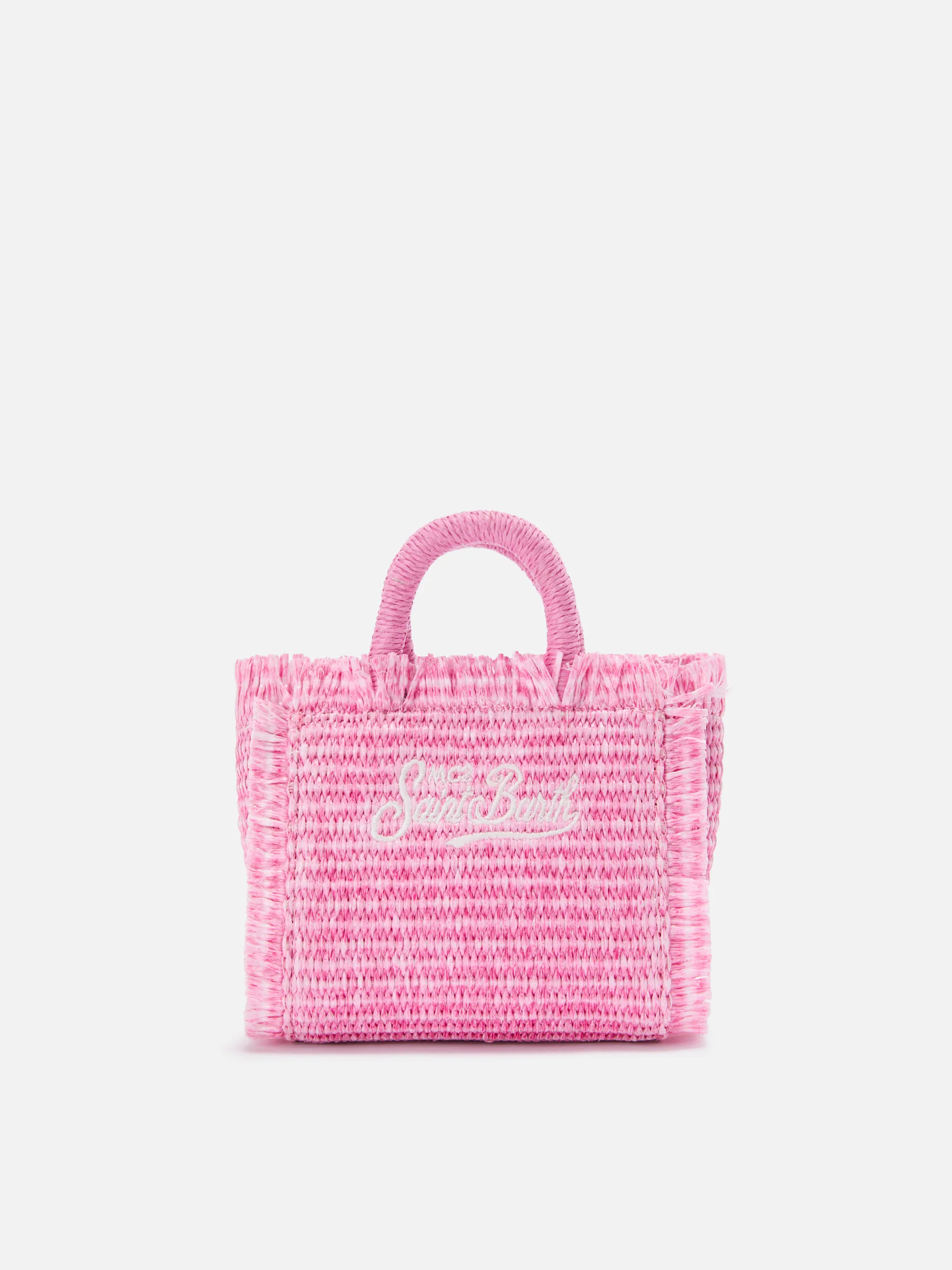 Borsa Vanity micro effetto paglia con dettagli rosa - Image 4