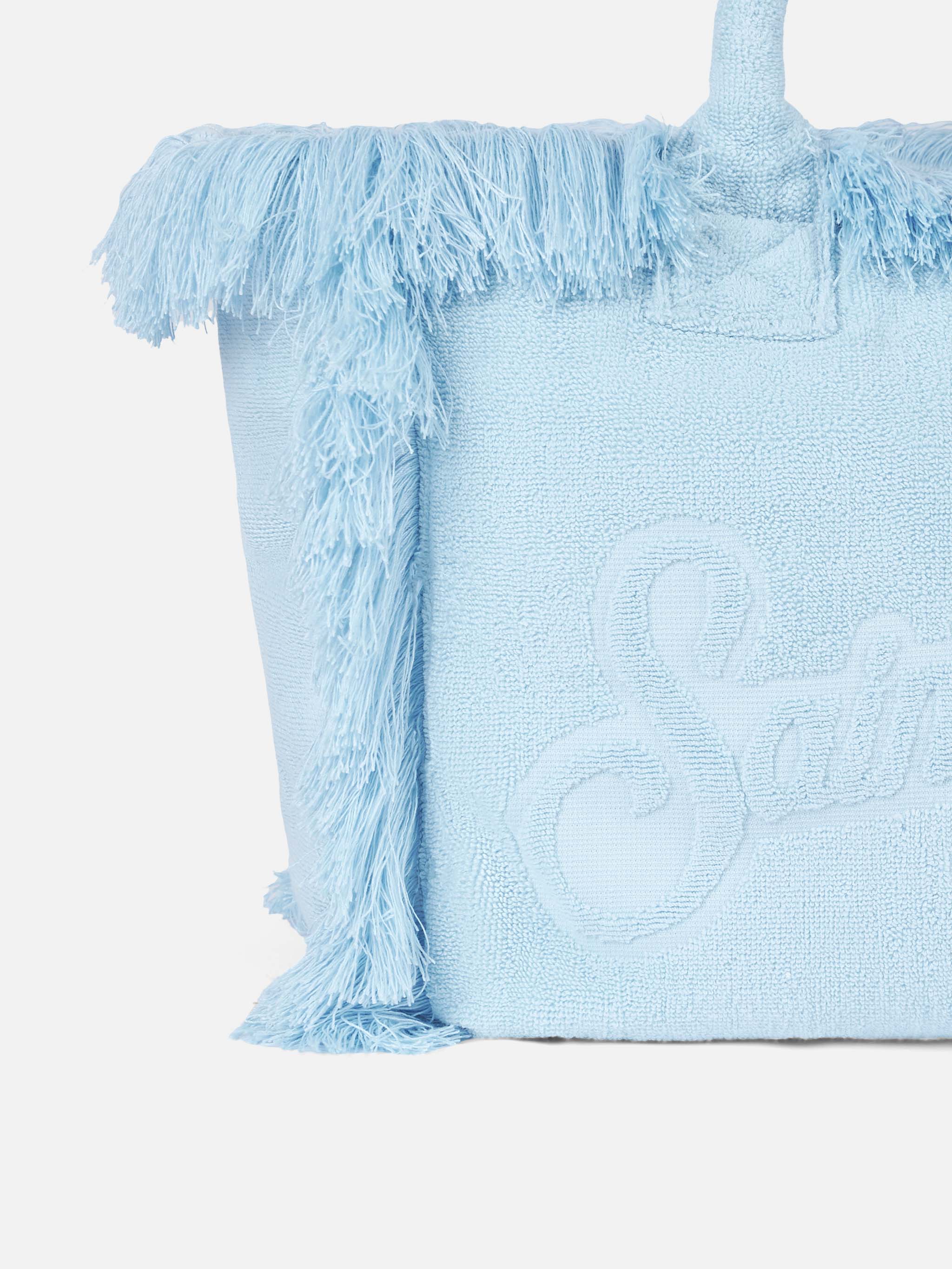 Borsa a spalla Vanity Terry azzurra con logo in bassorilievo - Image 2