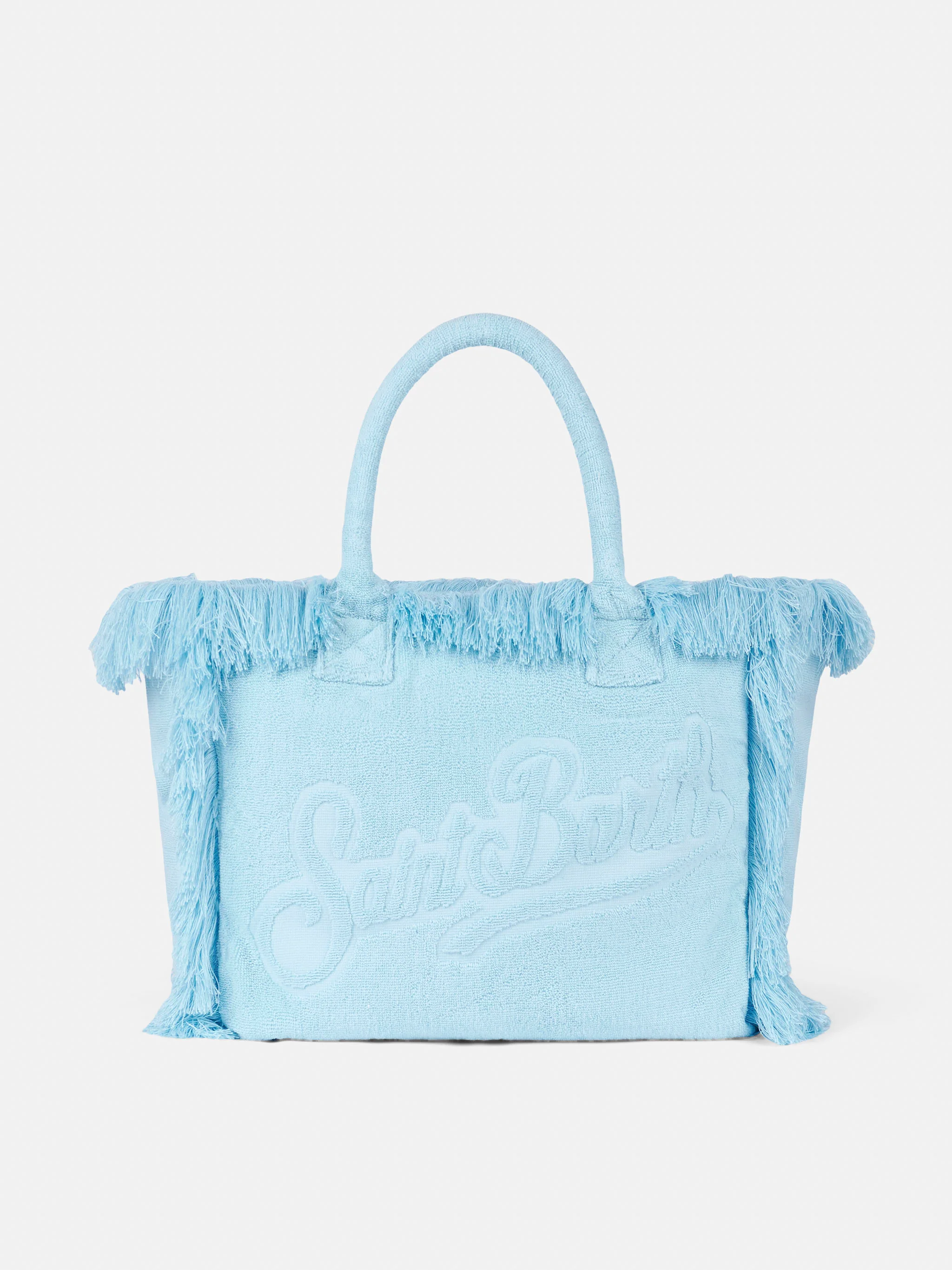 Borsa a spalla Vanity Terry azzurra con logo in bassorilievo - Image 3