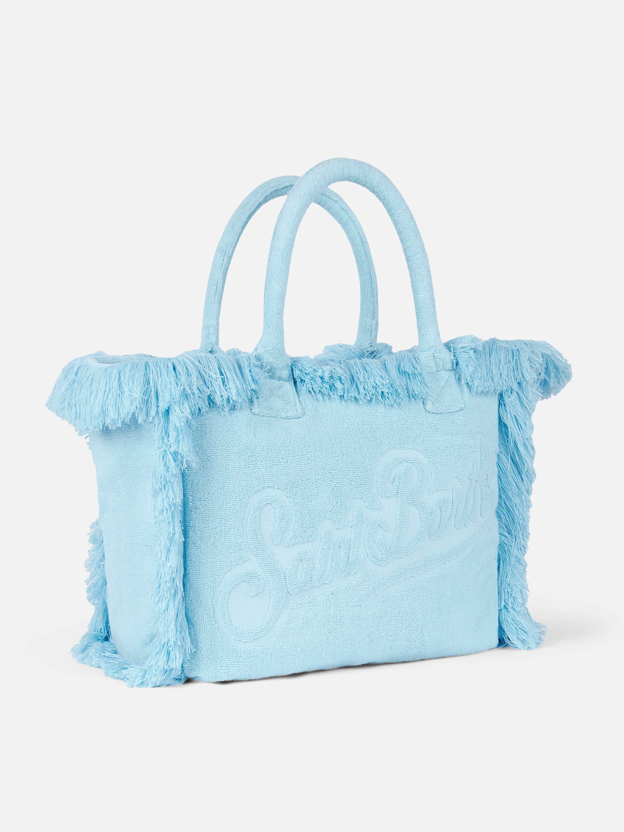 Borsa a spalla Vanity Terry azzurra con logo in bassorilievo - Image 5
