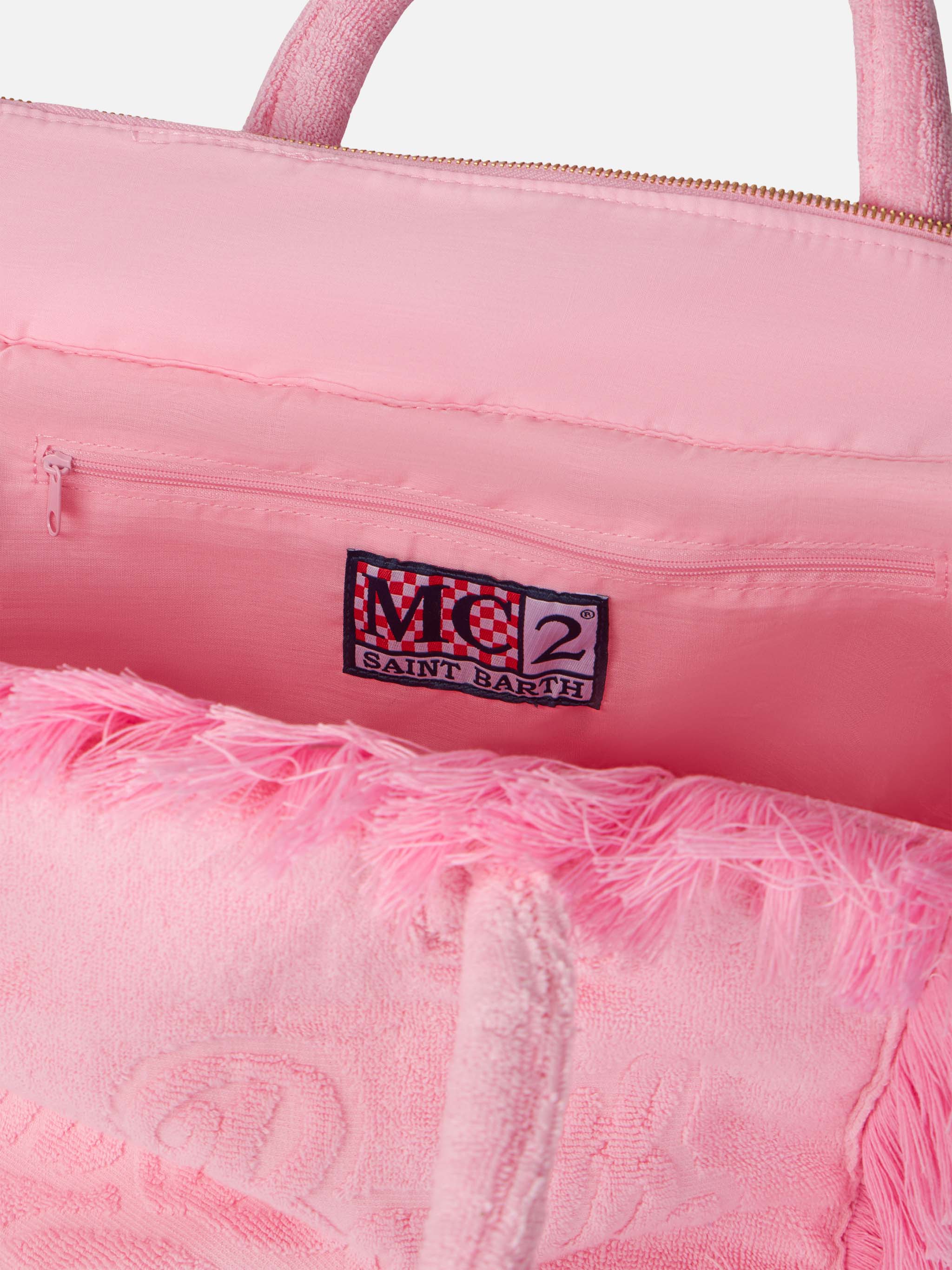 Borsa a spalla Vanity Terry rosa con logo in bassorilievo - Image 4