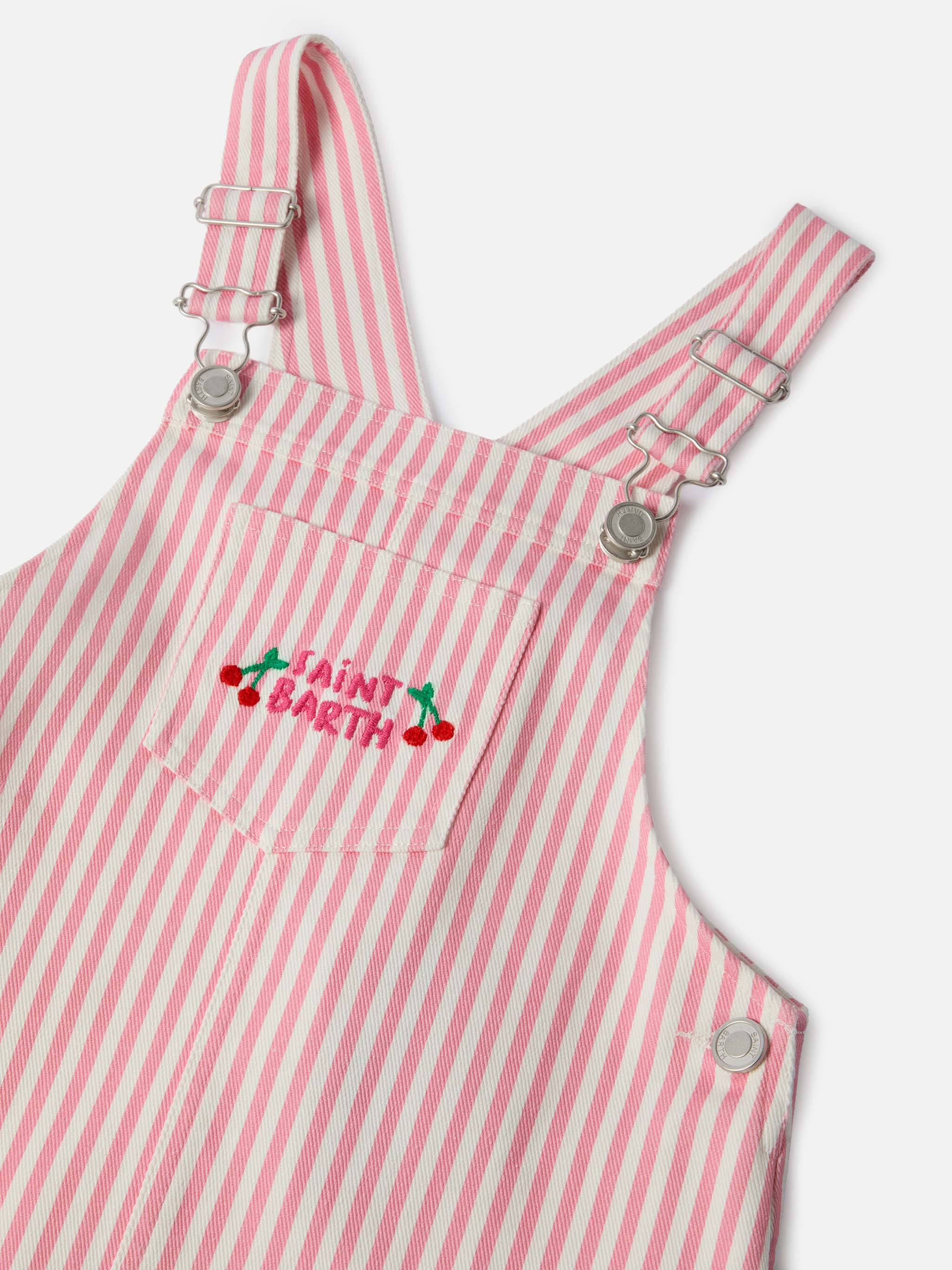 Vestito salopette Tecla Jr in denim a righe rosa con ricamo - Image 2