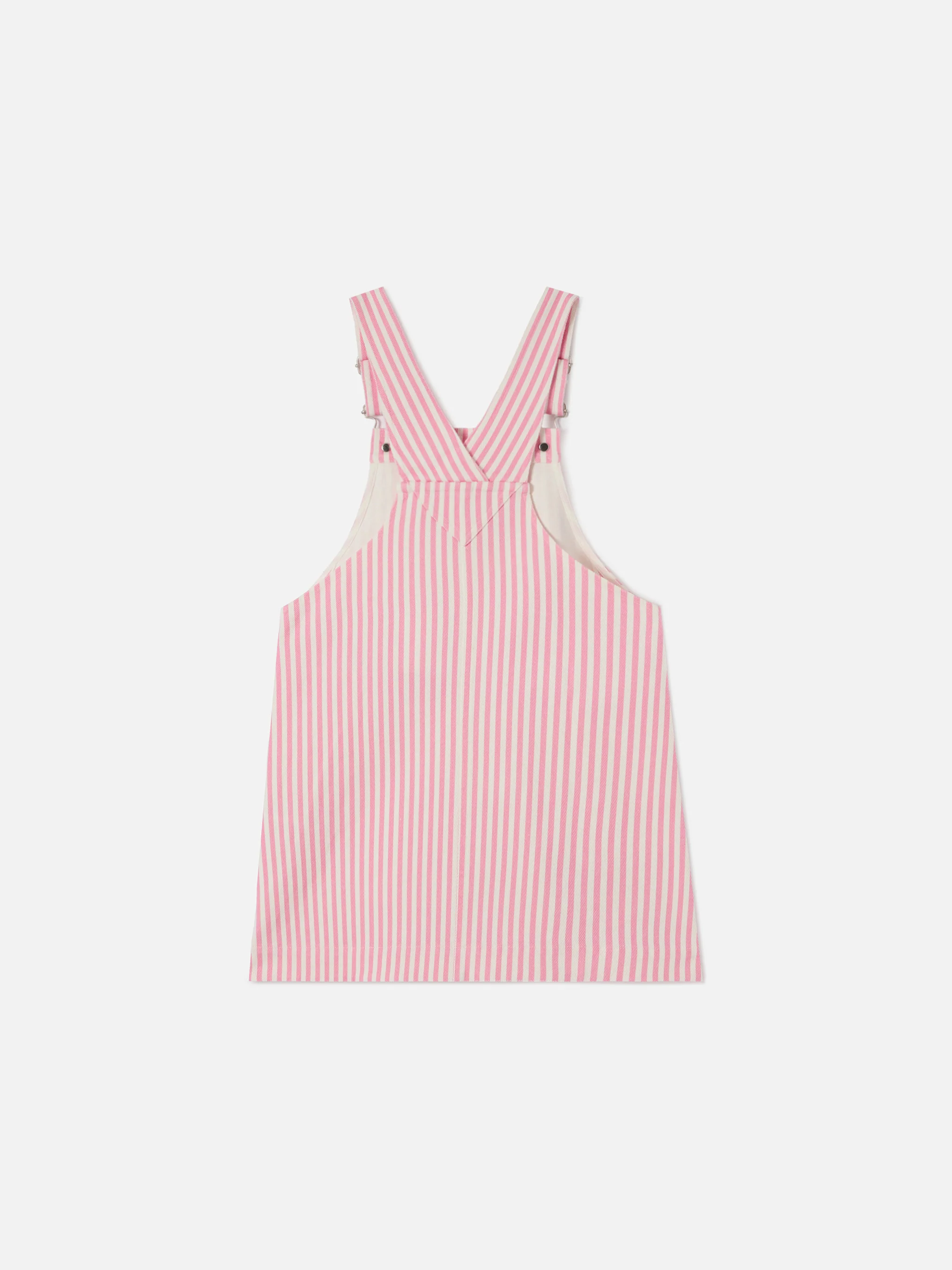 Vestito salopette Tecla Jr in denim a righe rosa con ricamo - Image 3
