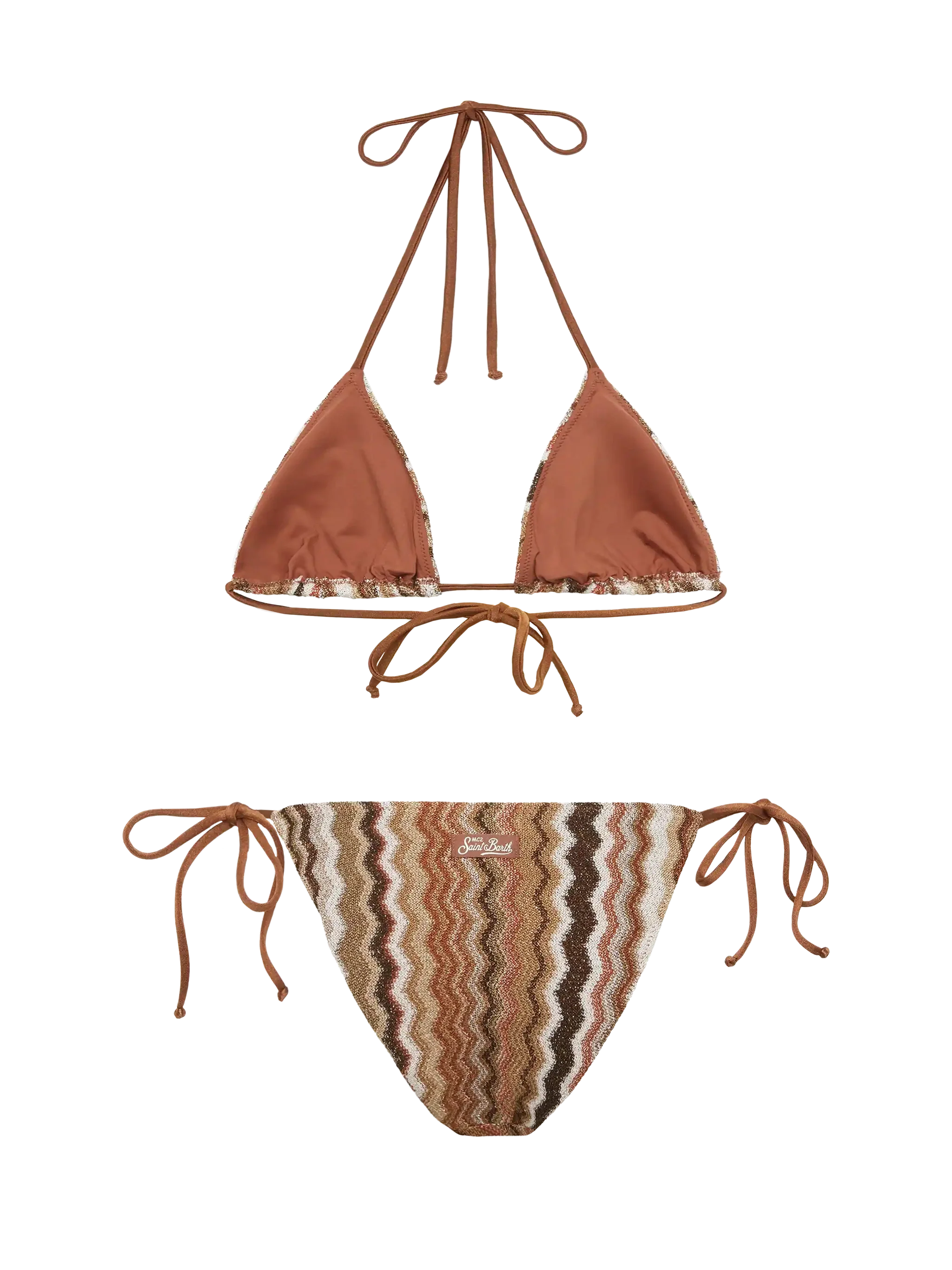 Bikini classico in maglia raschel Leah Virgo con motivo a onde - Image 3