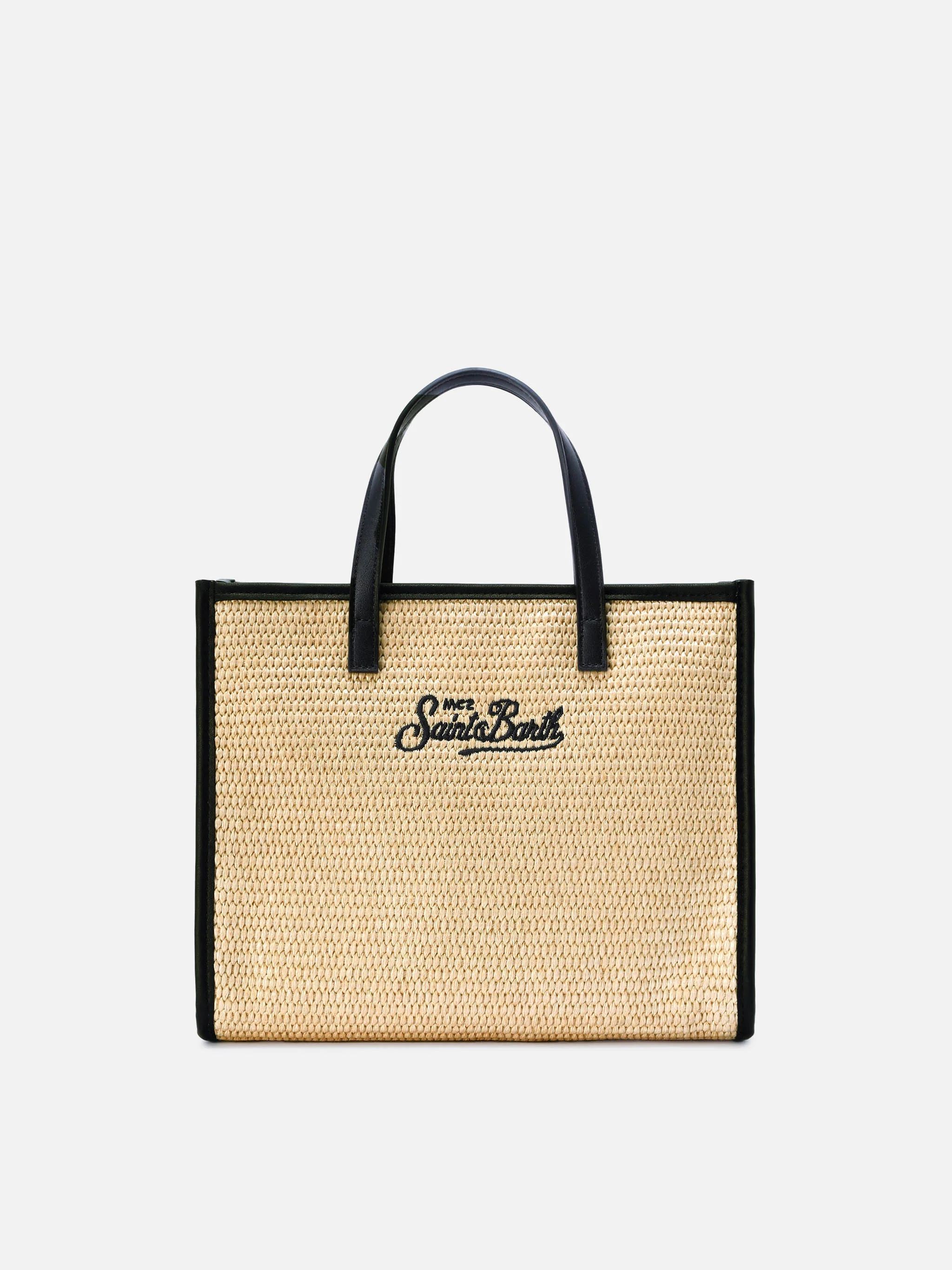 Borsa Vivian medium effetto raffia con logo nero ricamato - Image 4