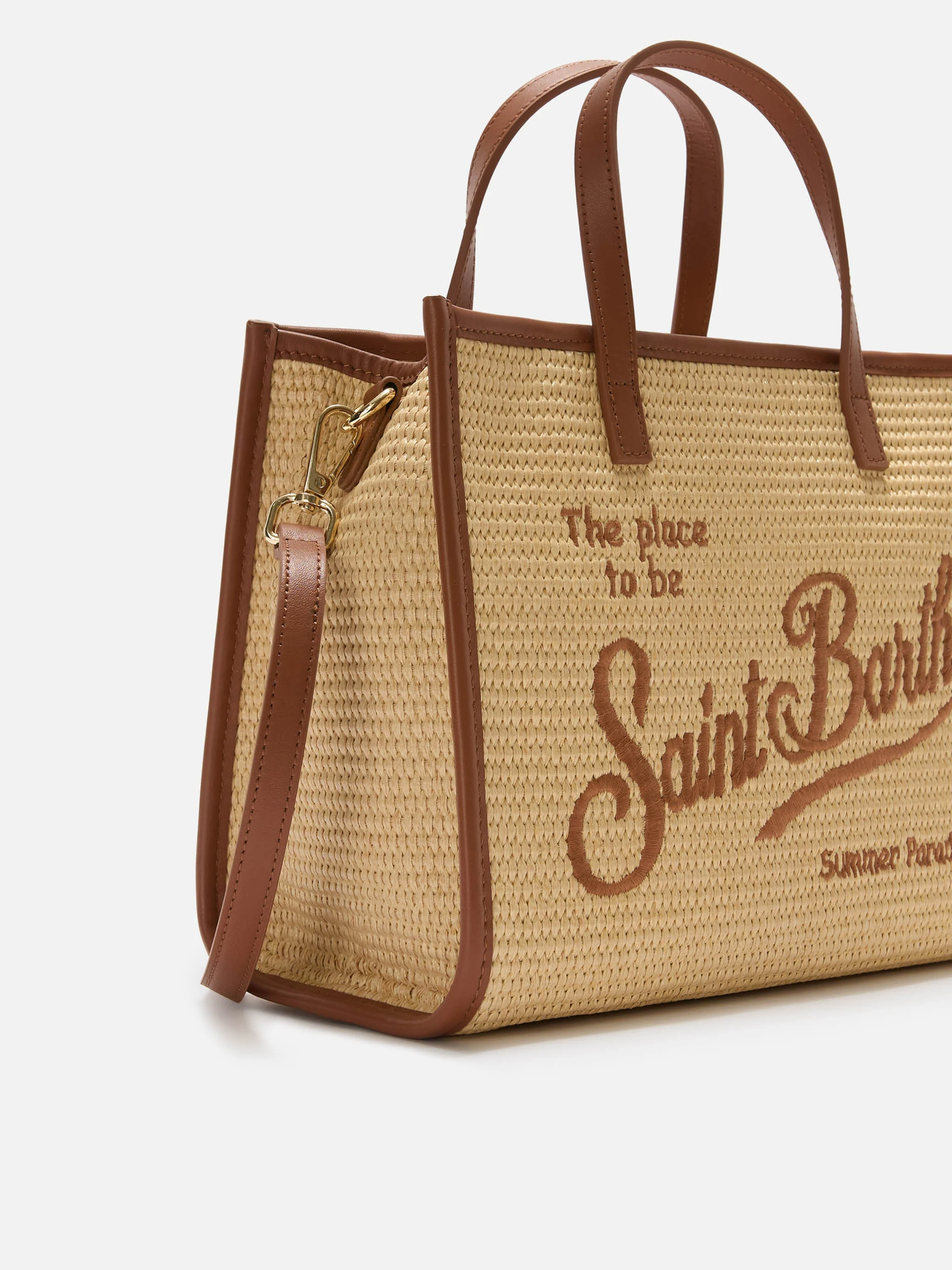 Borsa Vivian medium effetto raffia con logo marrone ricamato - Image 2