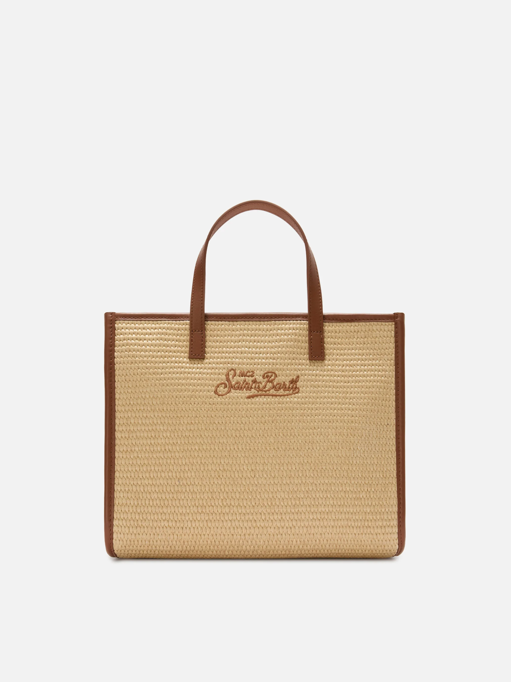 Borsa Vivian medium effetto raffia con logo marrone ricamato - Image 3