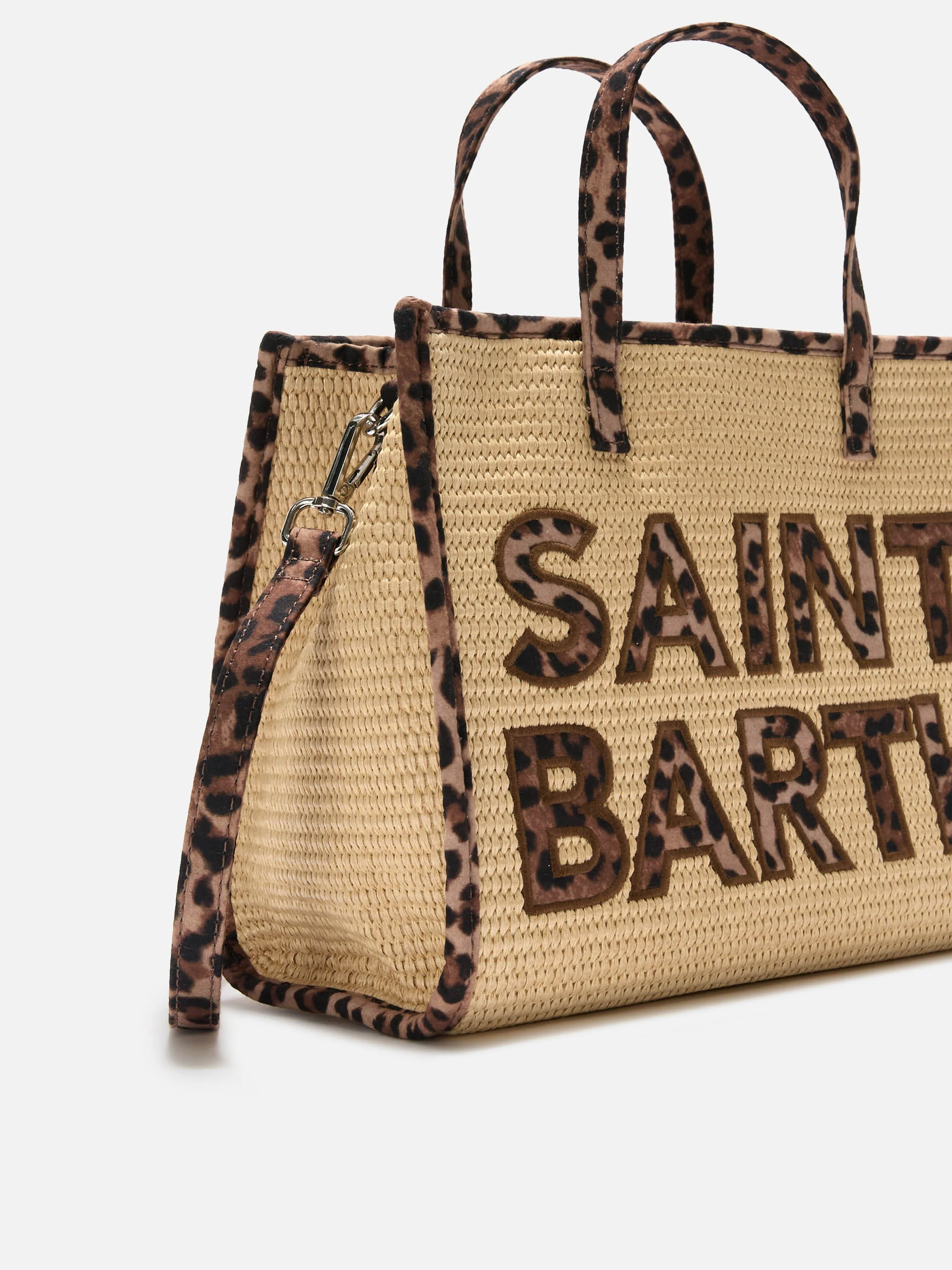 Borsa Vivian medium effetto raffia con patch logo leopardate - Image 3