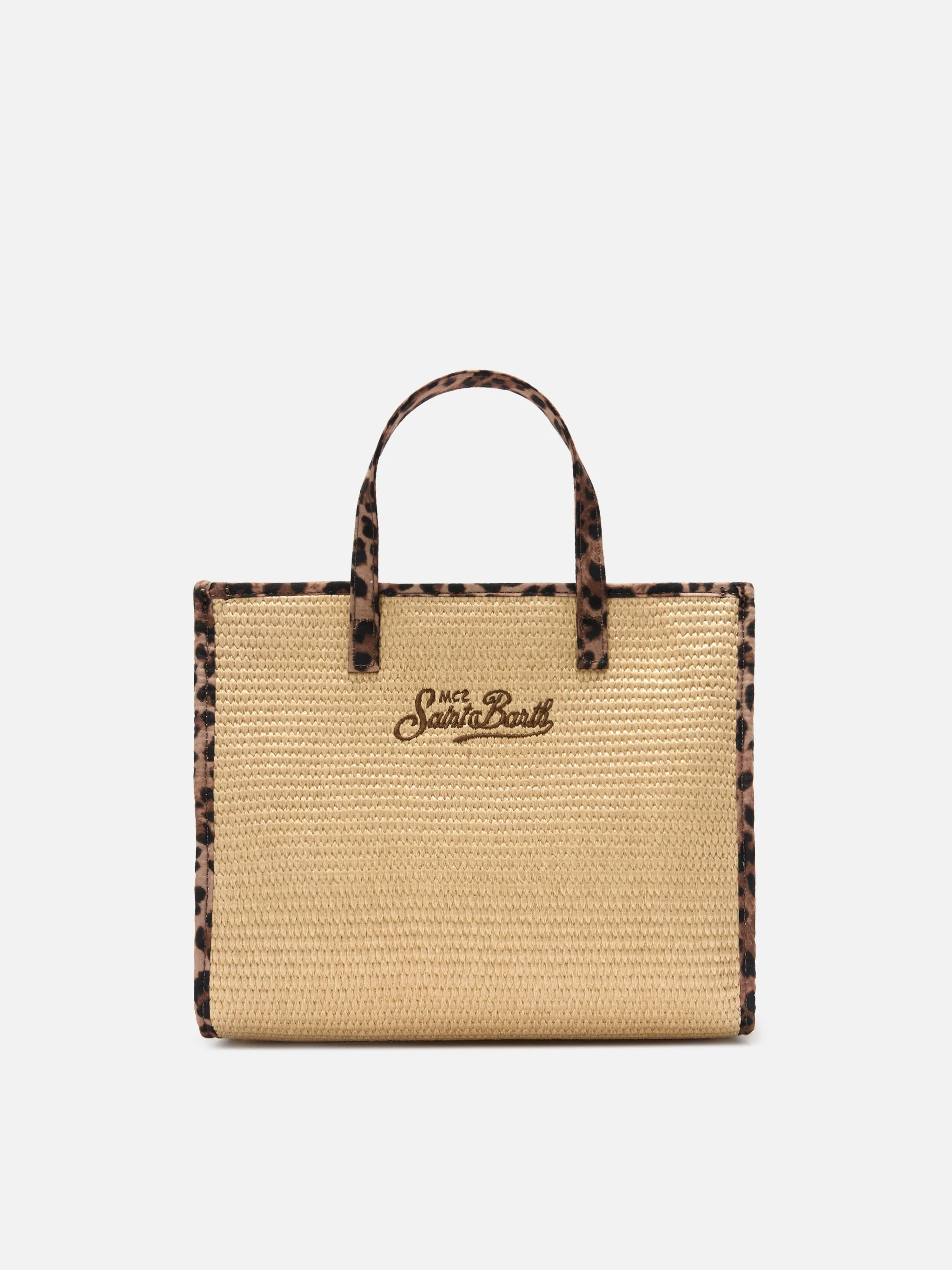Borsa Vivian medium effetto raffia con patch logo leopardate - Image 4