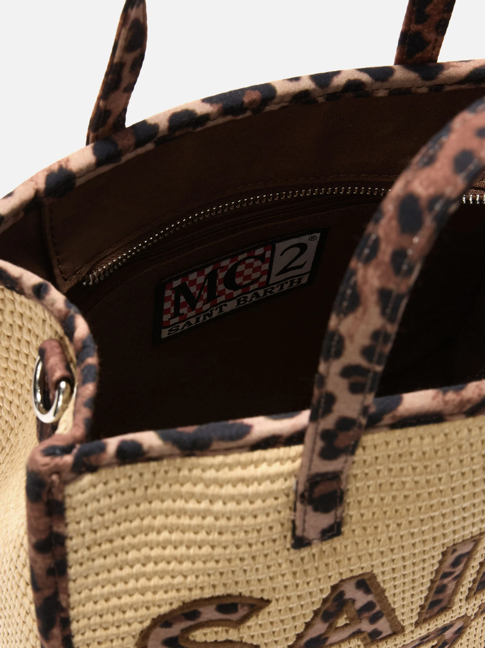 Borsa Vivian medium effetto raffia con patch logo leopardate - Image 5