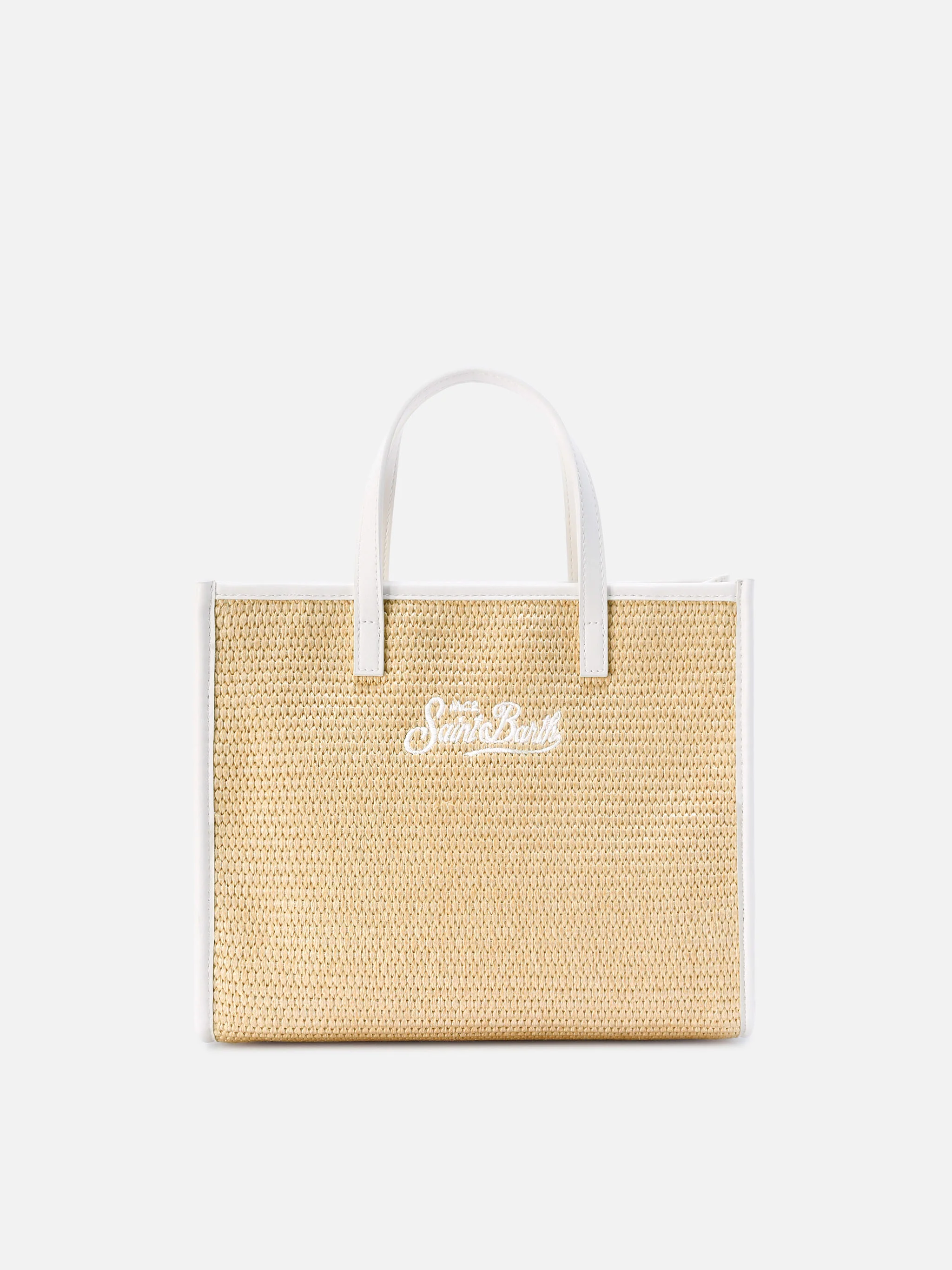 Borsa Vivian medium effetto raffia con logo bianco ricamato - Image 4