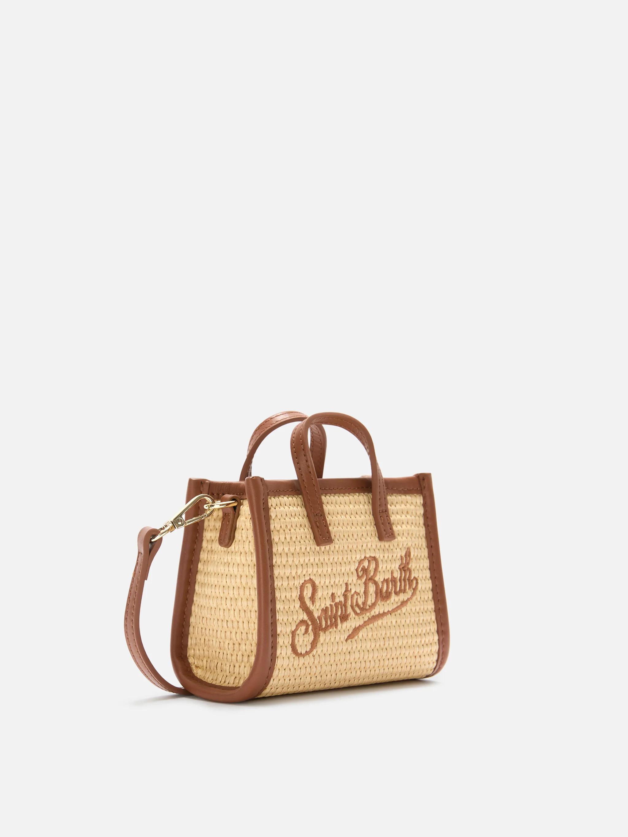 Borsa Vivian micro effetto raffia con logo marrone ricamato - Image 3