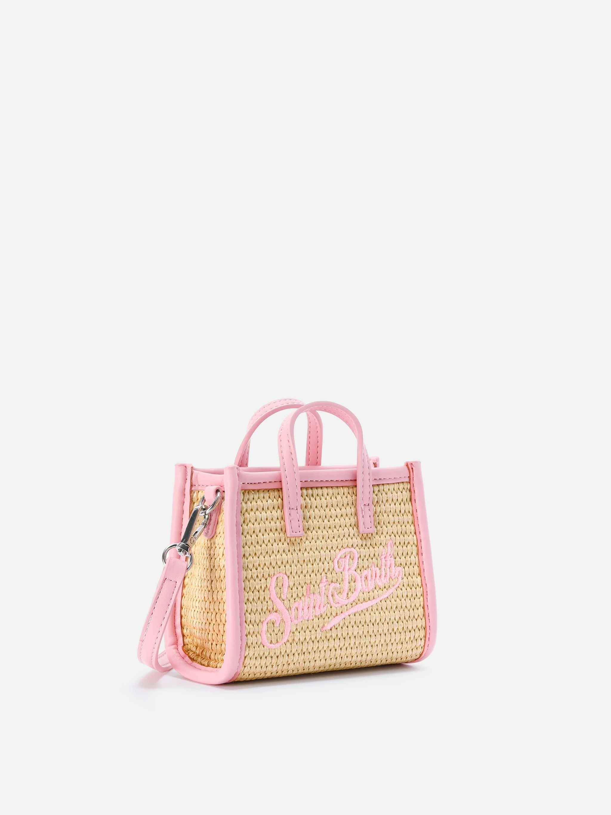 Borsa Vivian micro effetto raffia con logo rosa ricamato - Image 3