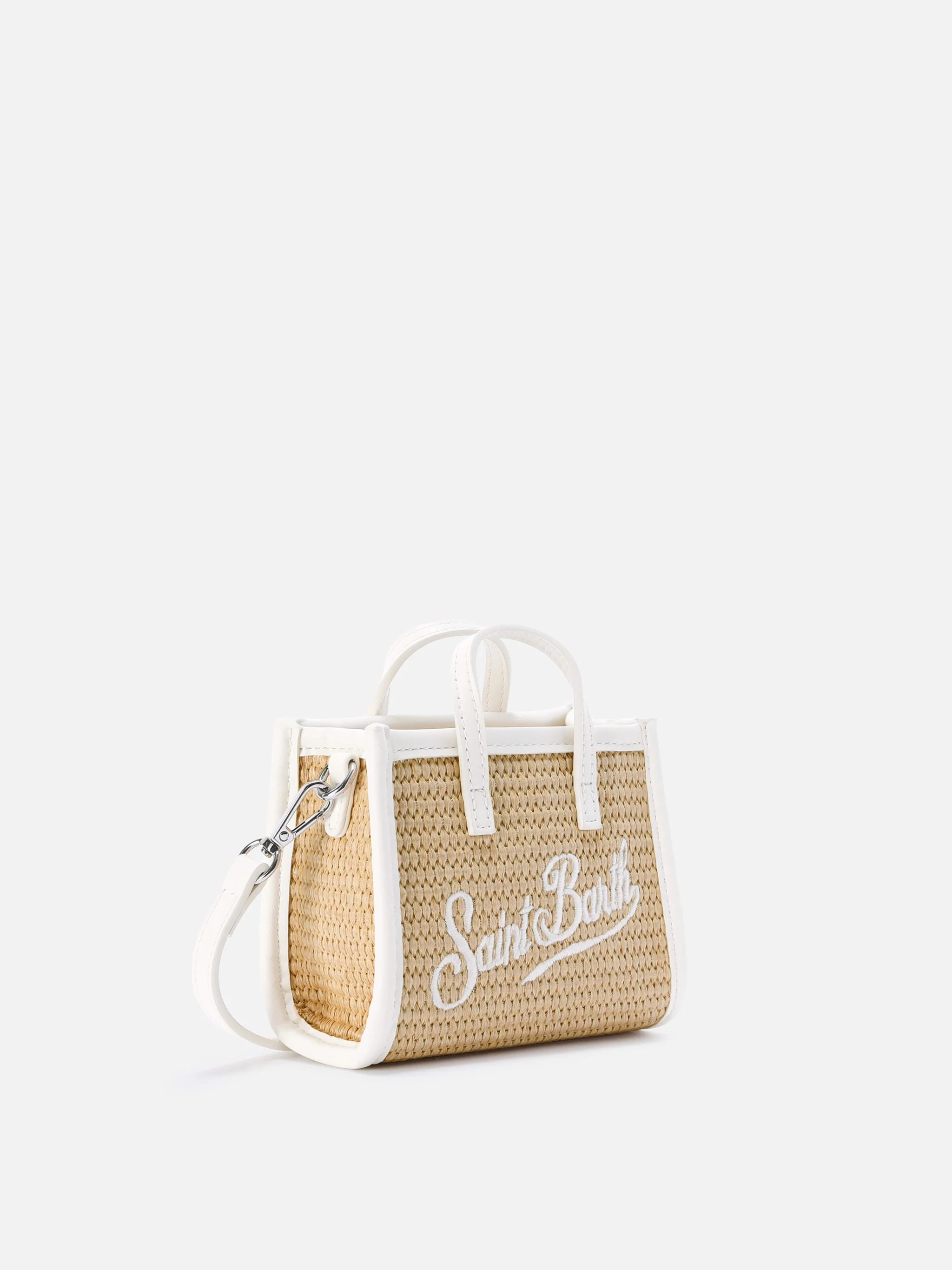 Borsa Vivian micro effetto paglia con logo bianco ricamato - Image 3