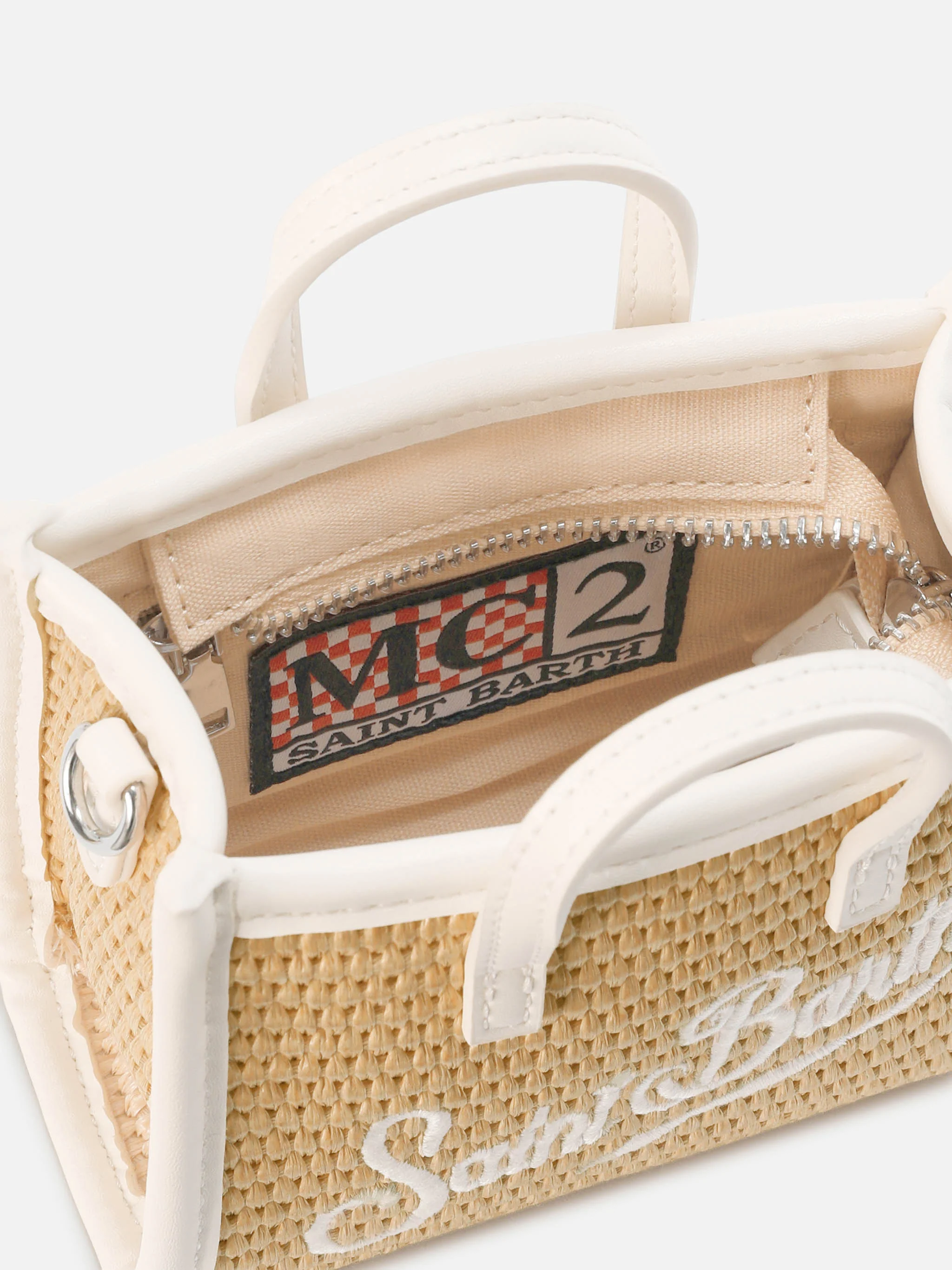 Borsa Vivian micro effetto paglia con logo bianco ricamato - Image 5