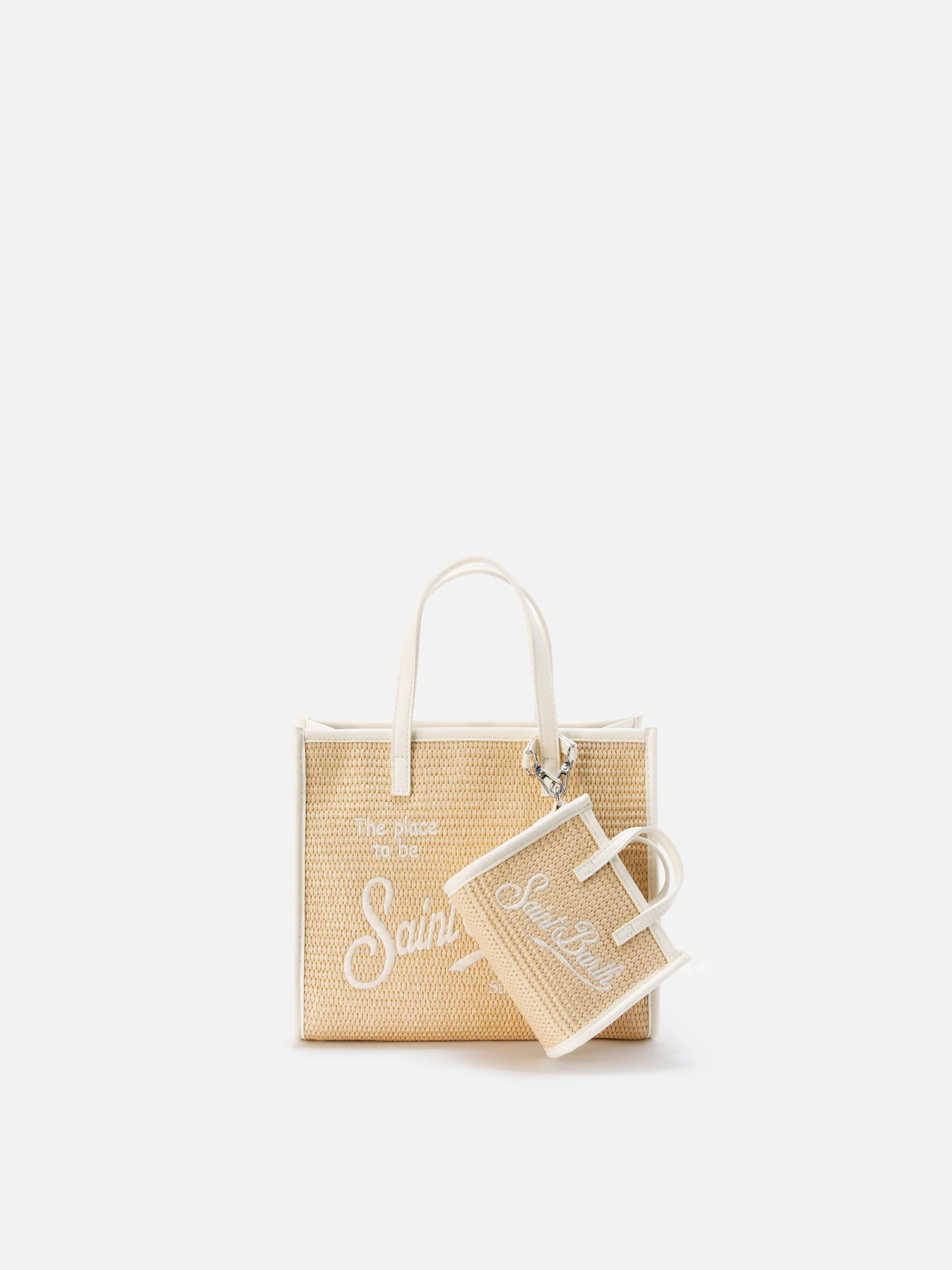 Borsa Vivian micro effetto paglia con logo bianco ricamato - Image 6