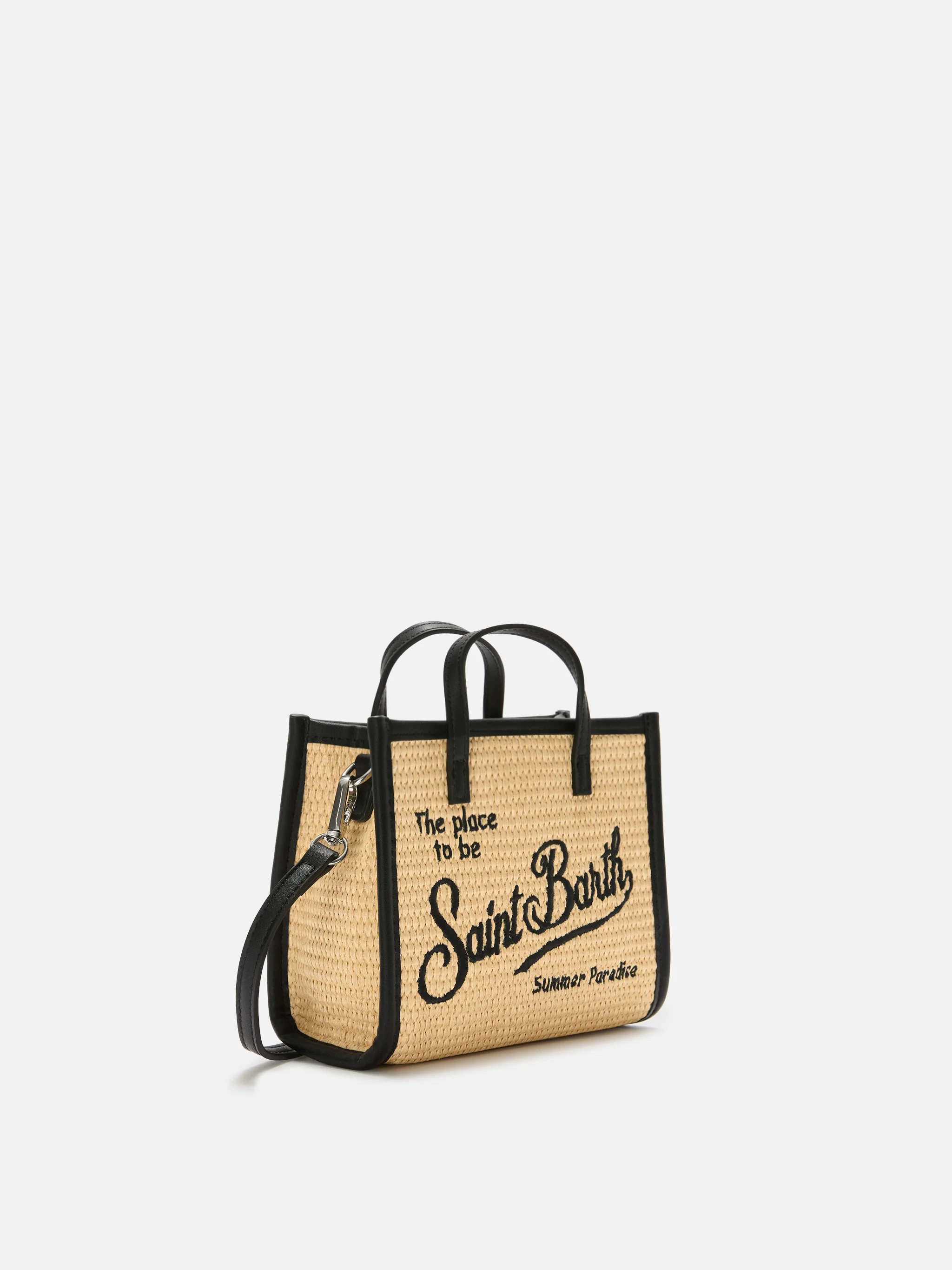 Borsa Vivian mini in tessuto effetto paglia con logo nero ricamato - Image 3