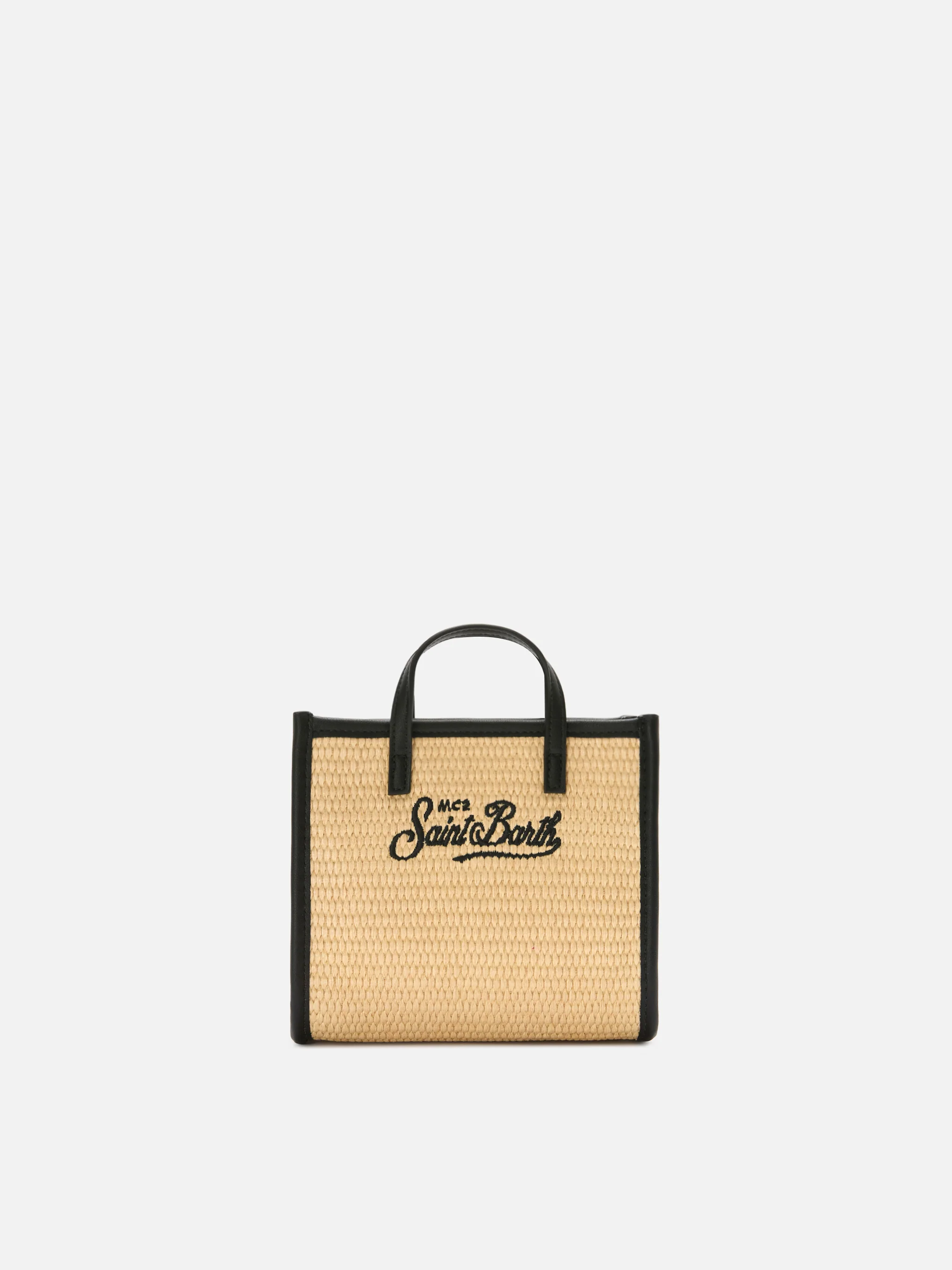 Borsa Vivian mini in tessuto effetto paglia con logo nero ricamato - Image 4