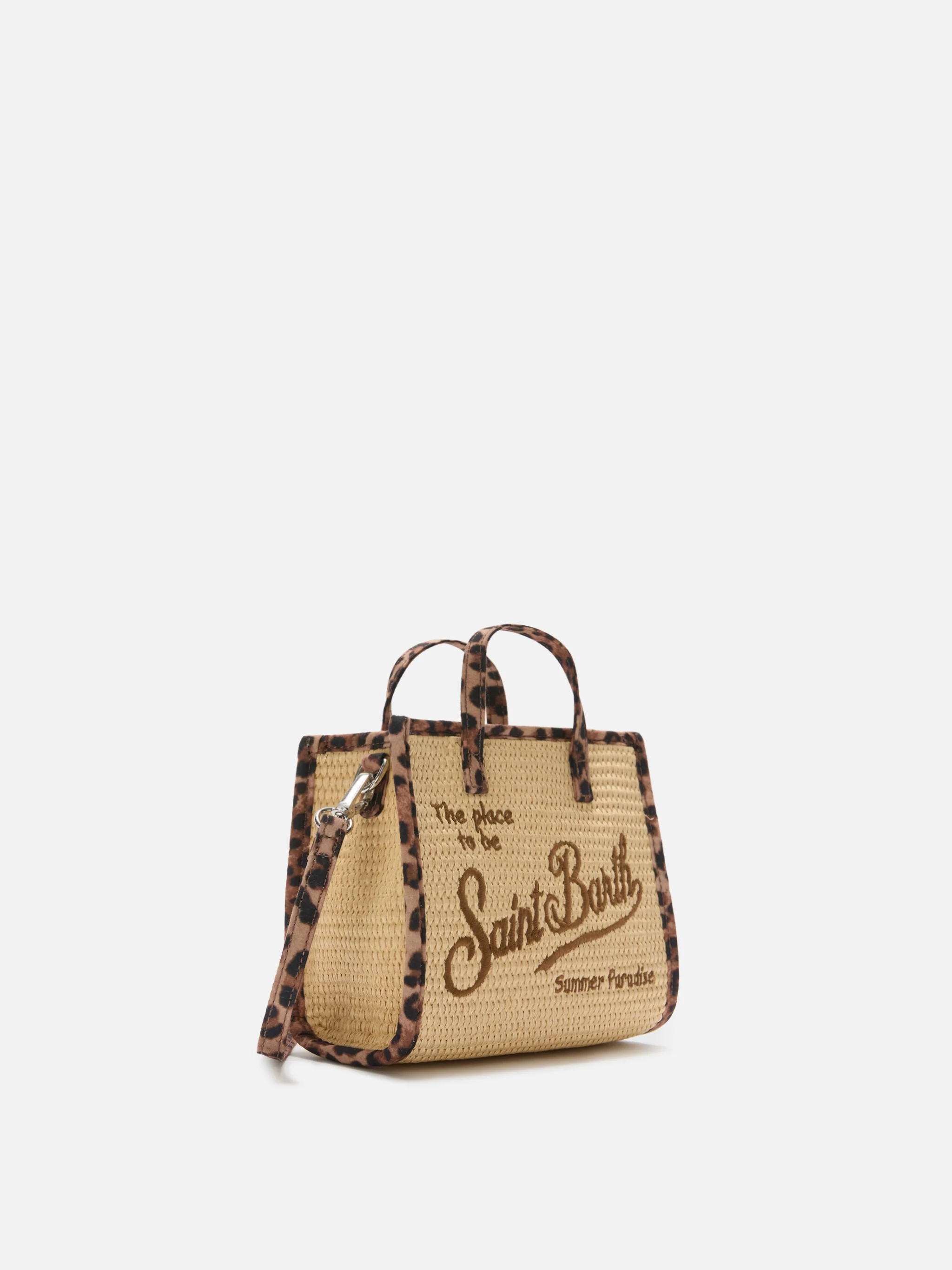 Borsa Vivian mini in tessuto effetto paglia con profili leopardati - Image 3