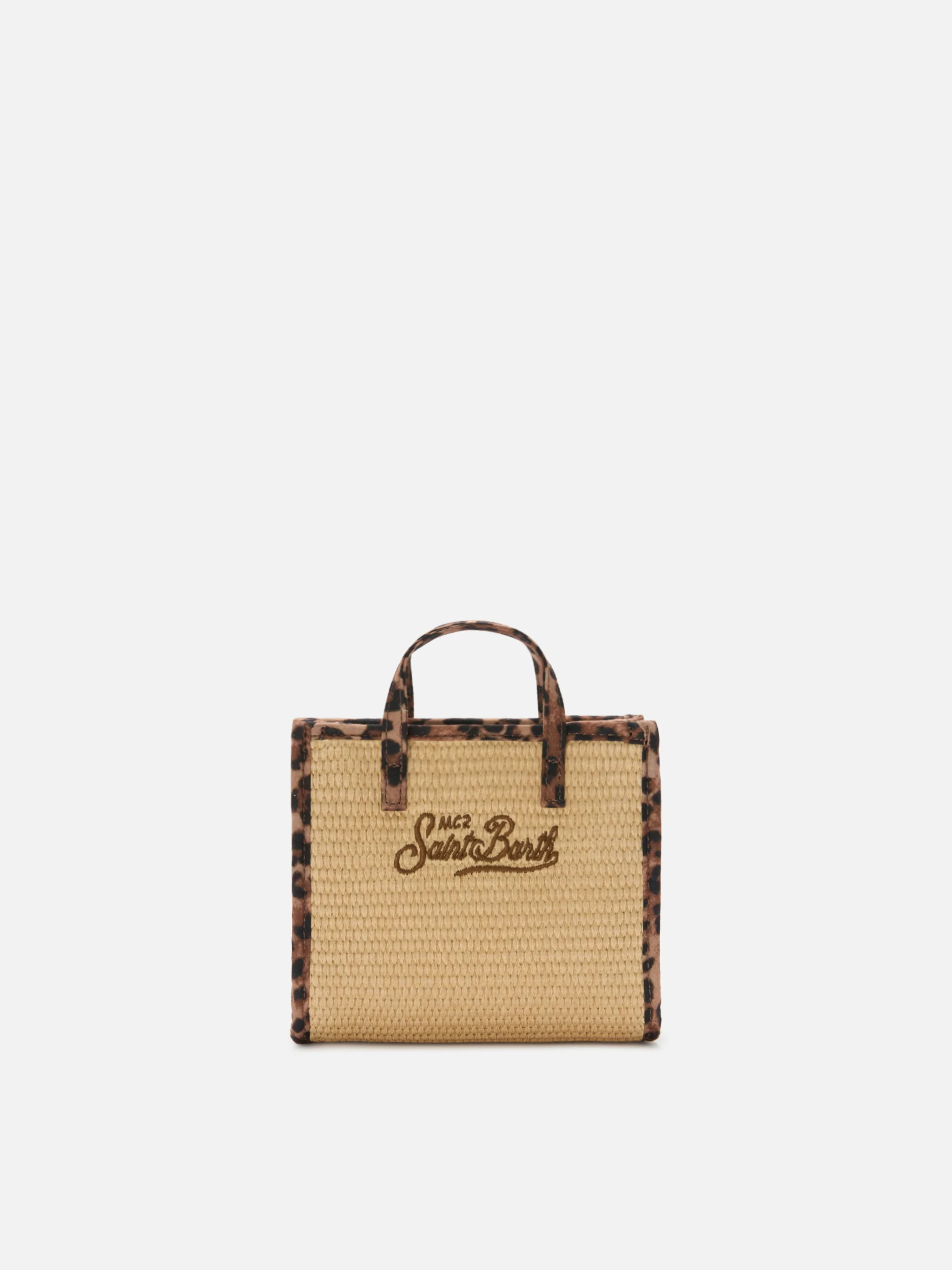 Borsa Vivian mini in tessuto effetto paglia con profili leopardati - Image 4