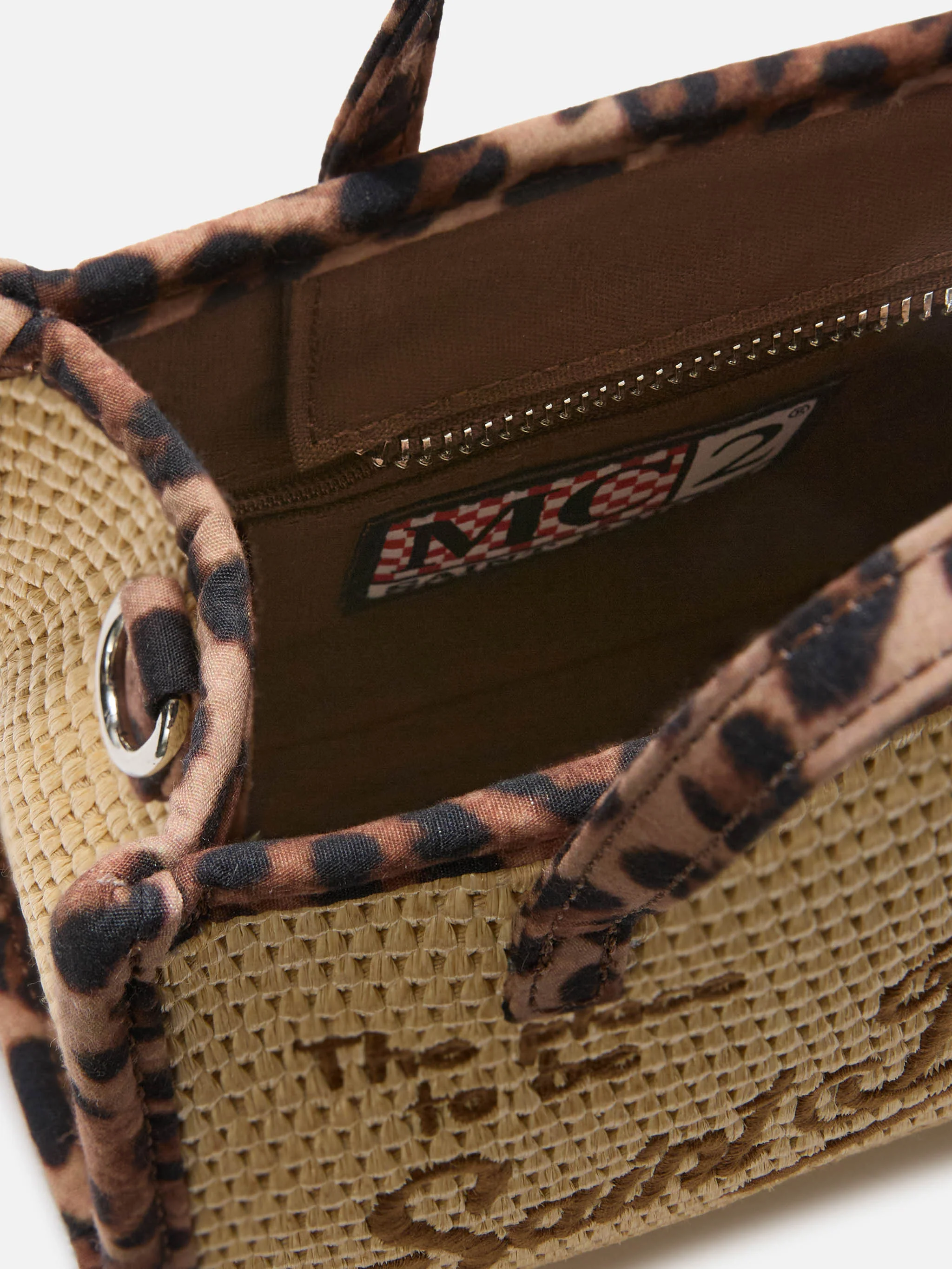 Borsa Vivian mini in tessuto effetto paglia con profili leopardati - Image 5