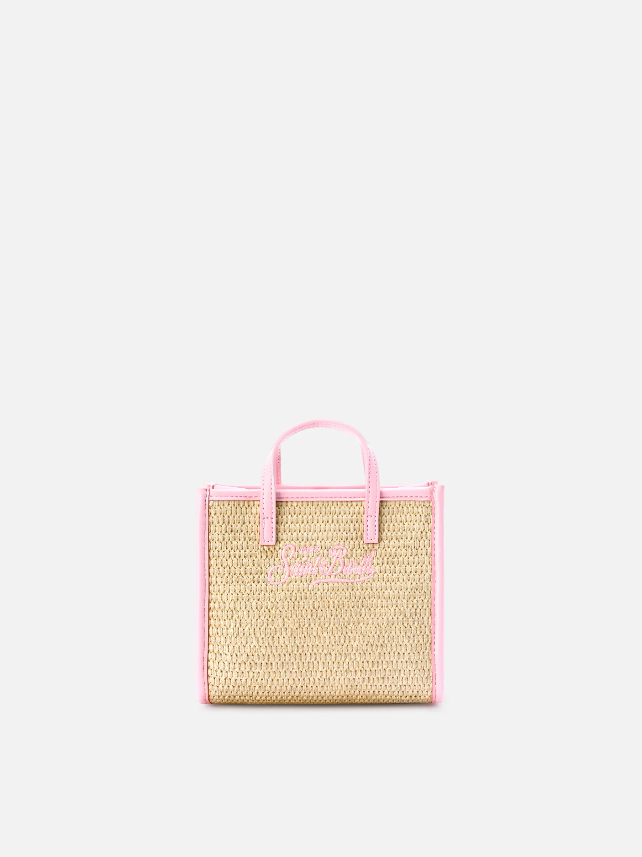 Borsa Vivian mini in tessuto effetto paglia con logo rosa ricamato - Image 4