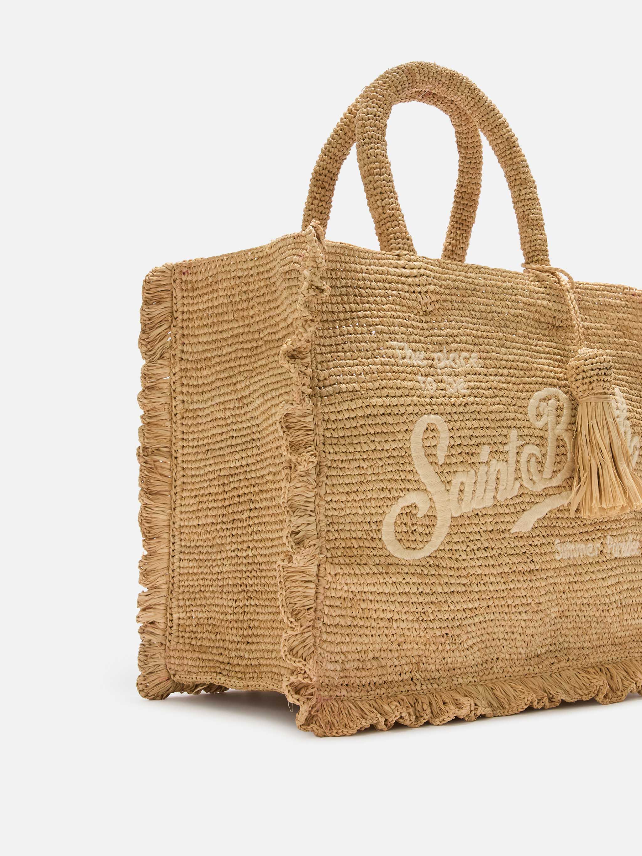 Borsa Volant medium in raffia con logo ricamato - Image 3