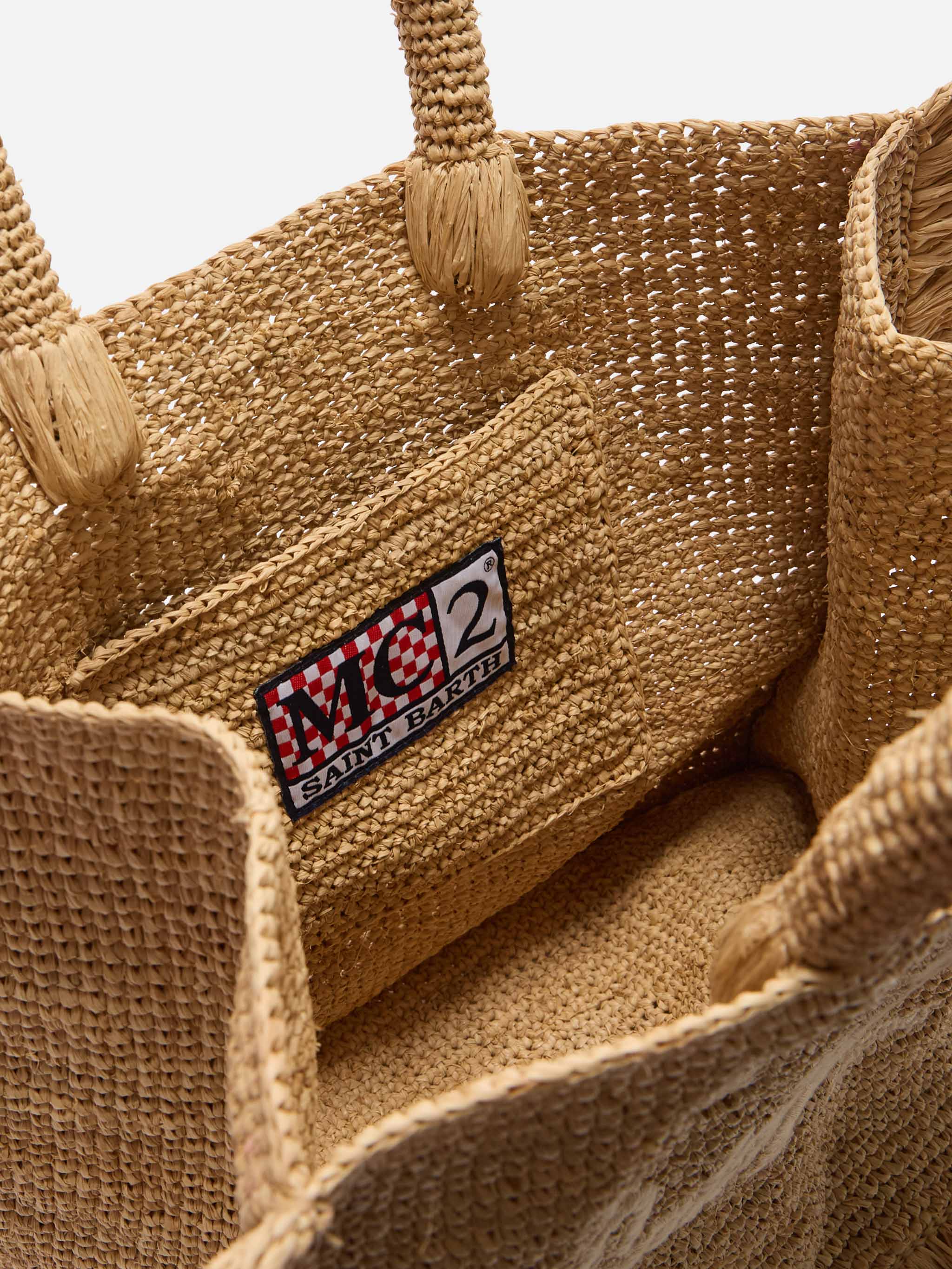 Borsa Volant medium in raffia con logo ricamato - Image 5
