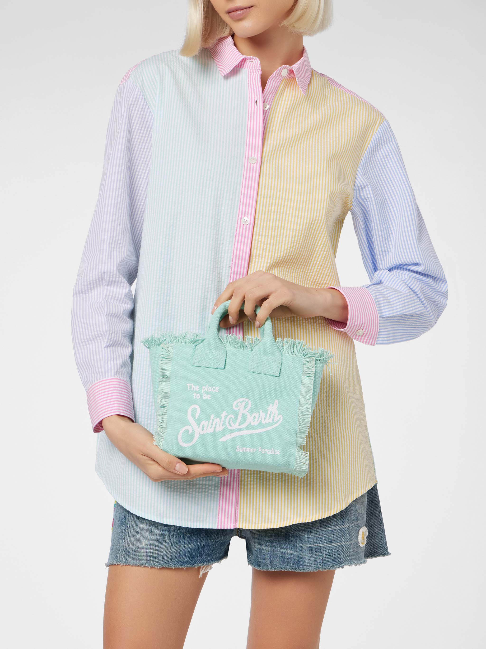 Borsa Mini Vanity in canvas di cotone verde acqua - Image 4
