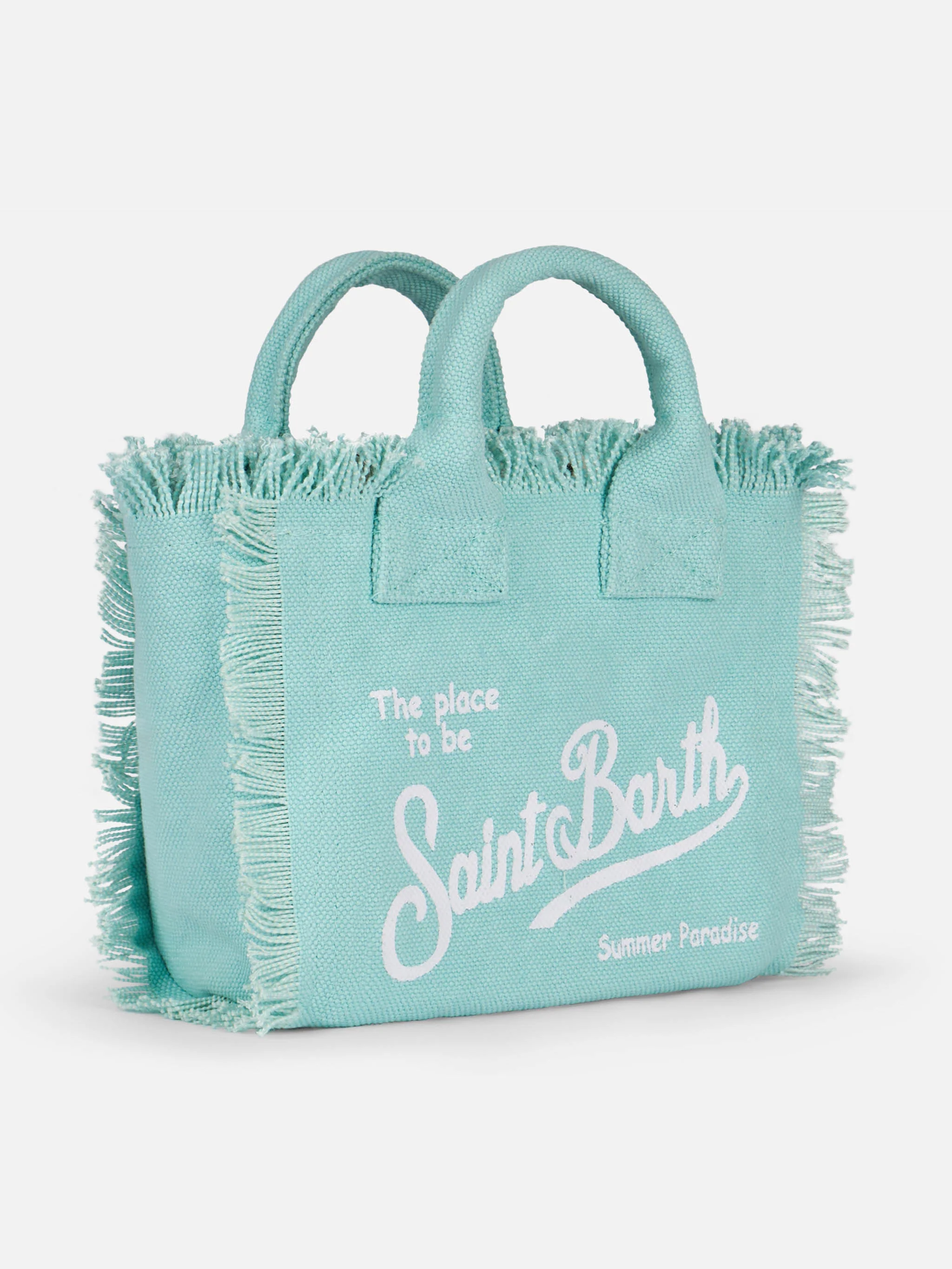 Borsa Mini Vanity in canvas di cotone verde acqua - Image 5