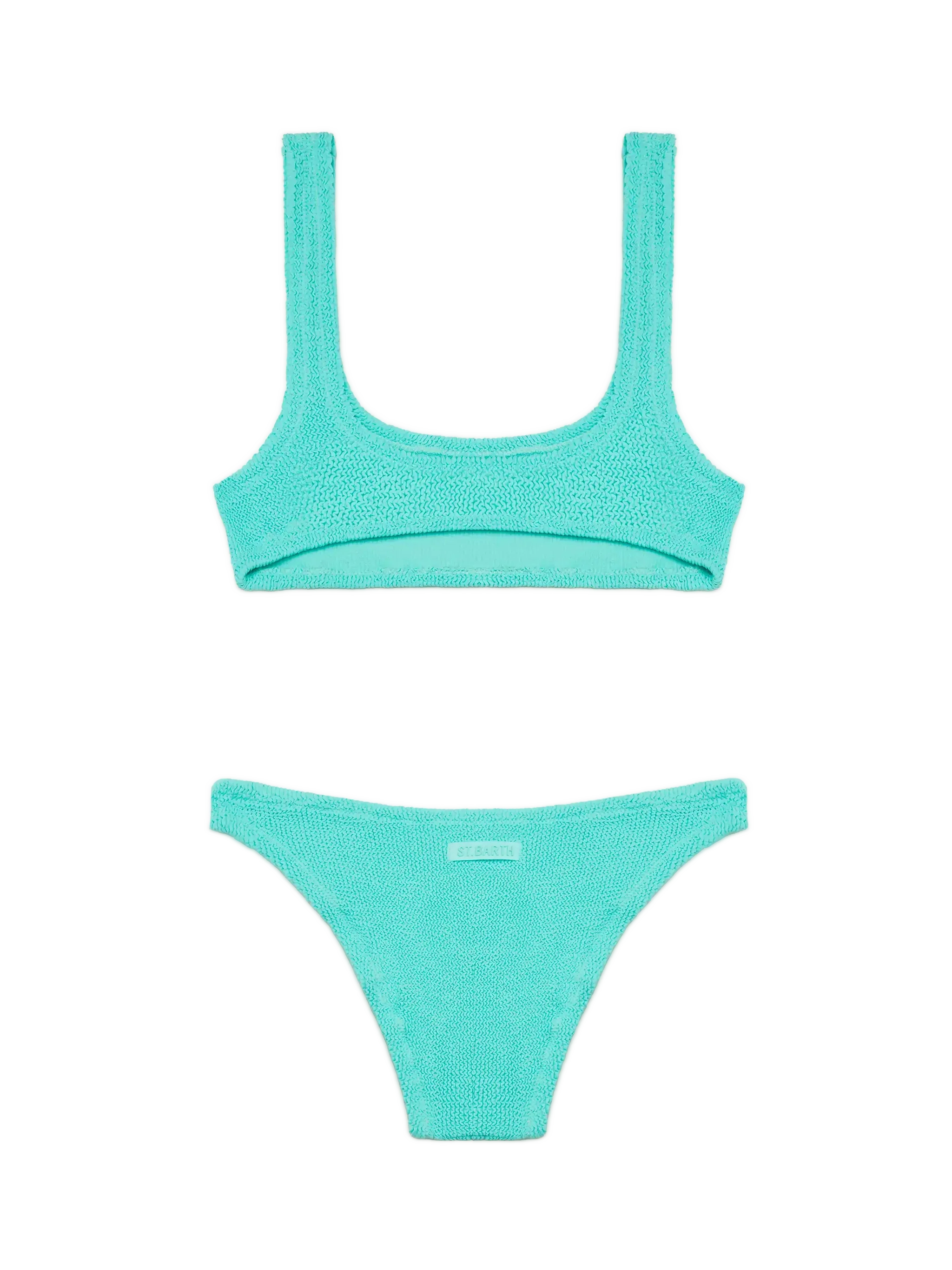 Bikini a triangolo Naima Elise in tessuto crinkle verde acqua - Image 3