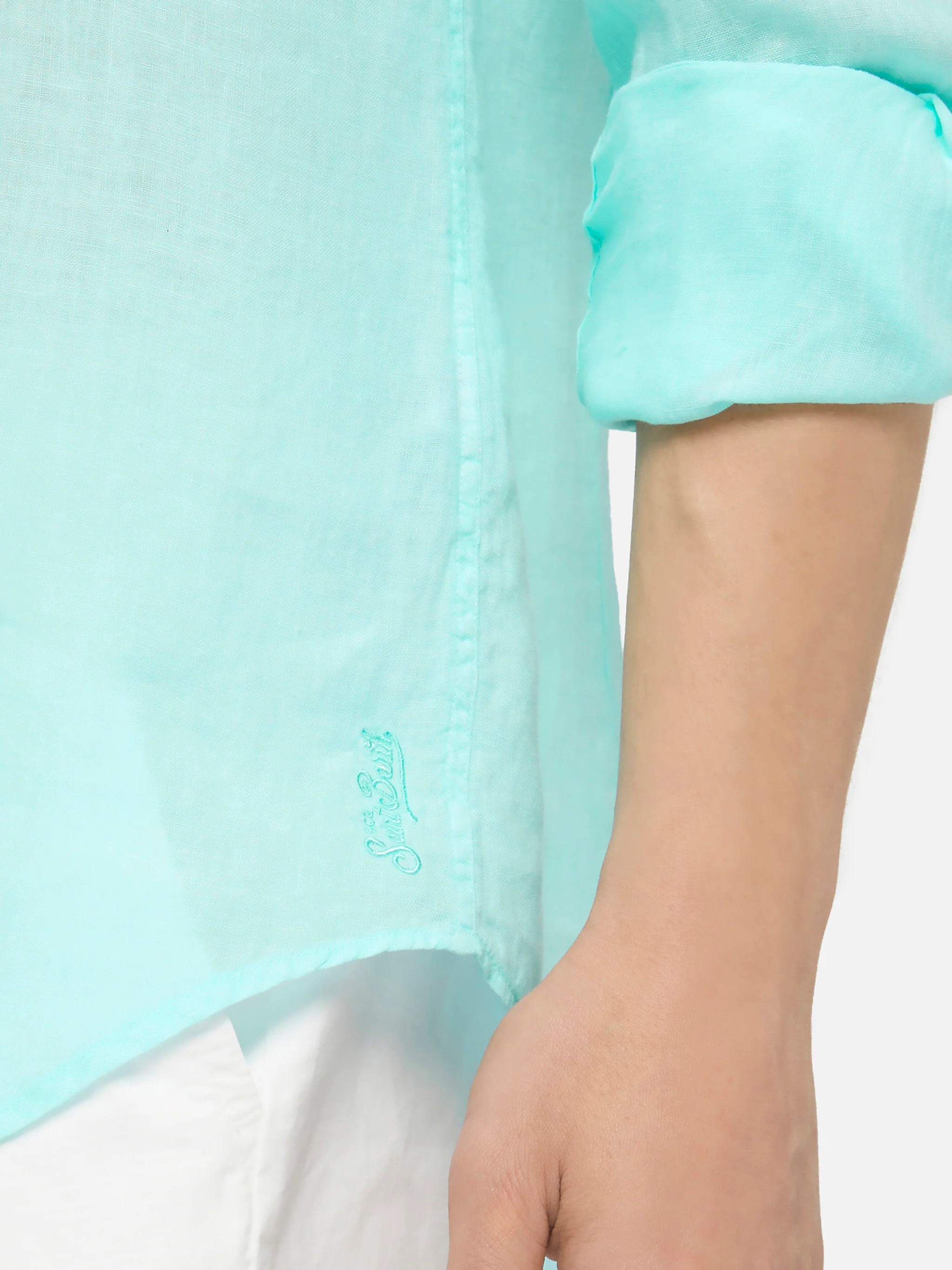 Camicia Pamplona in lino verde acqua - Image 2