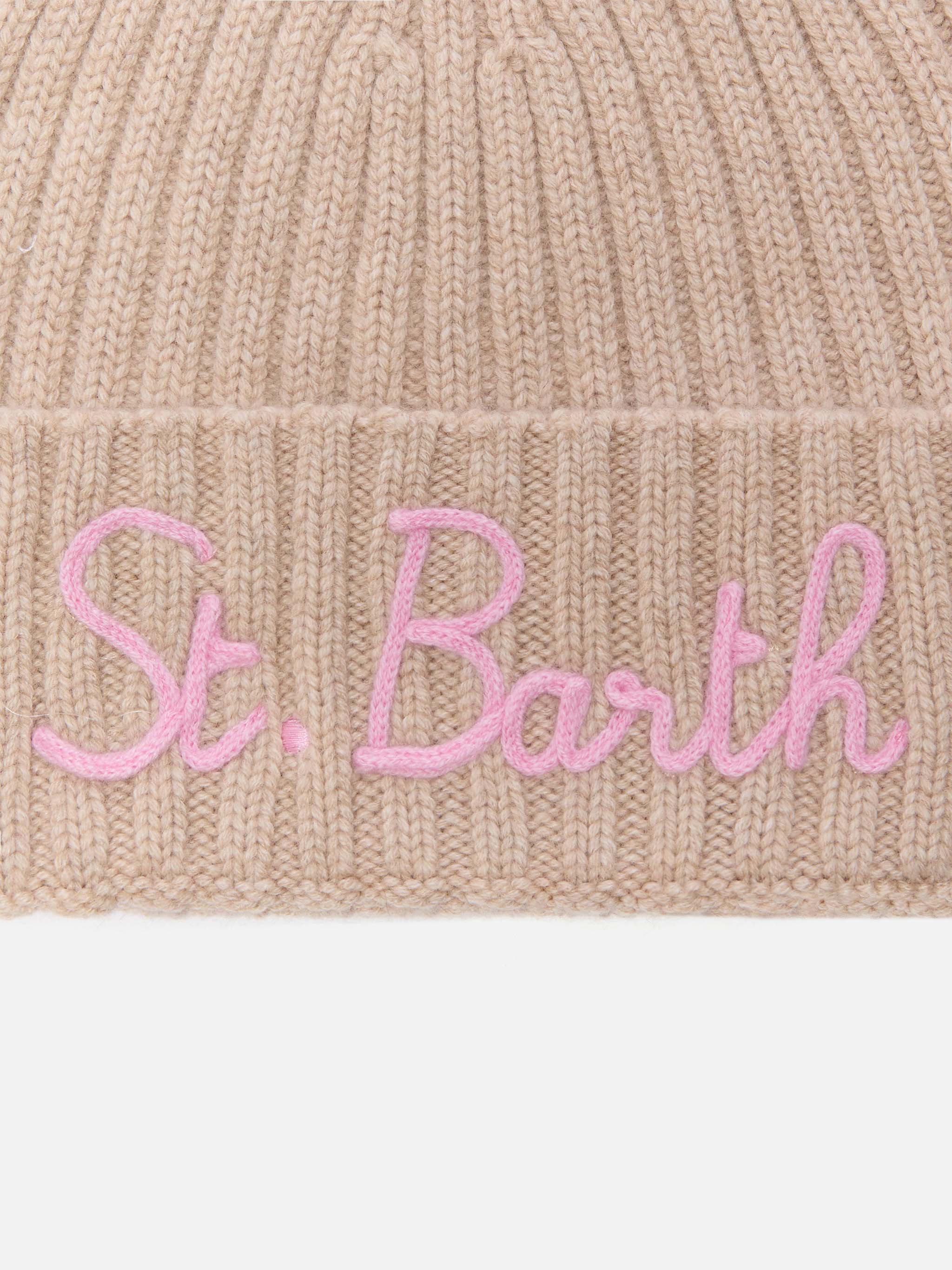 Berretto Wengen in misto cashmere beige con ricamo St. Barth - Image 2