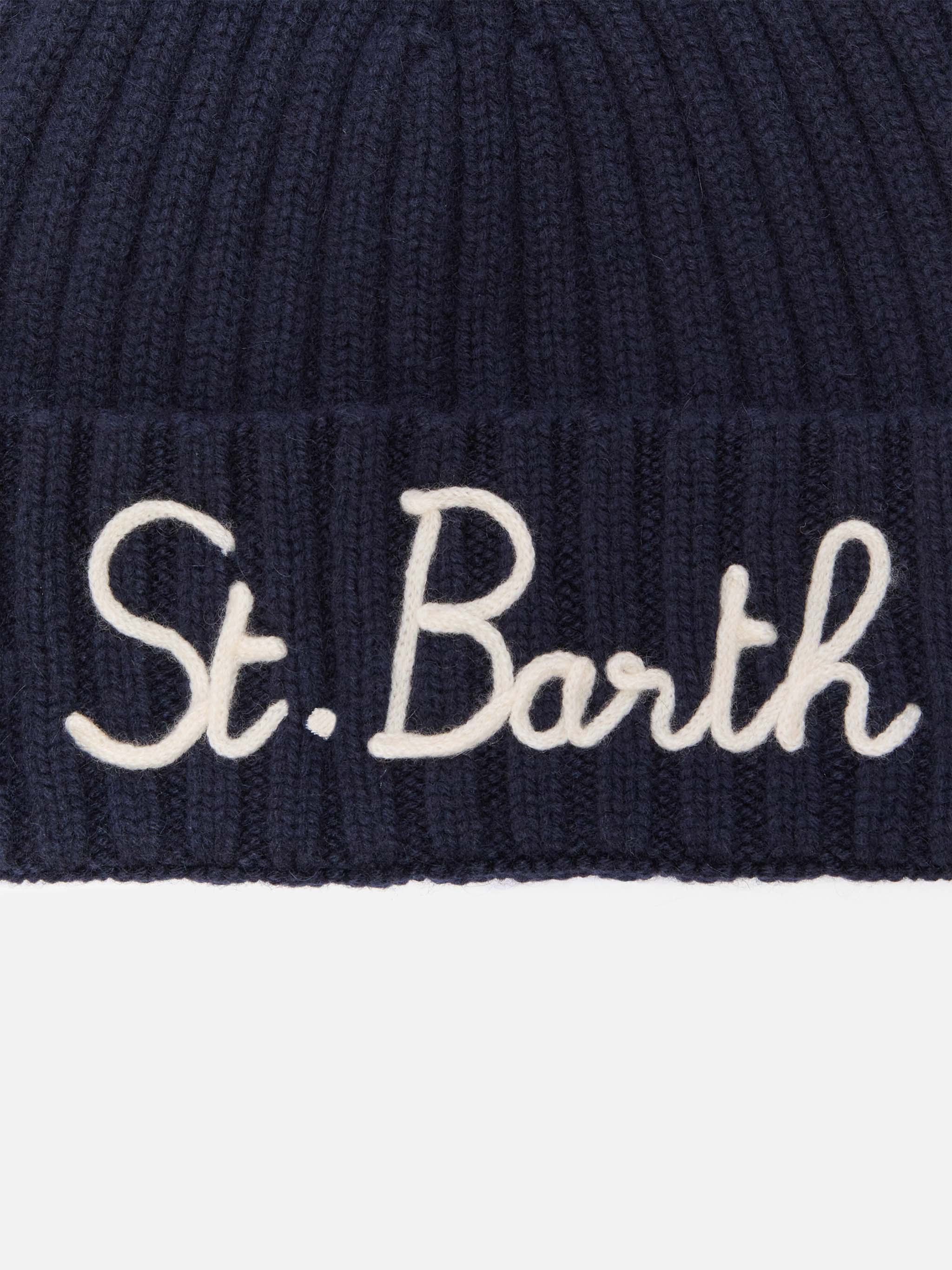 Berretto Wengen in misto cashmere blu con ricamo St. Barth - Image 2